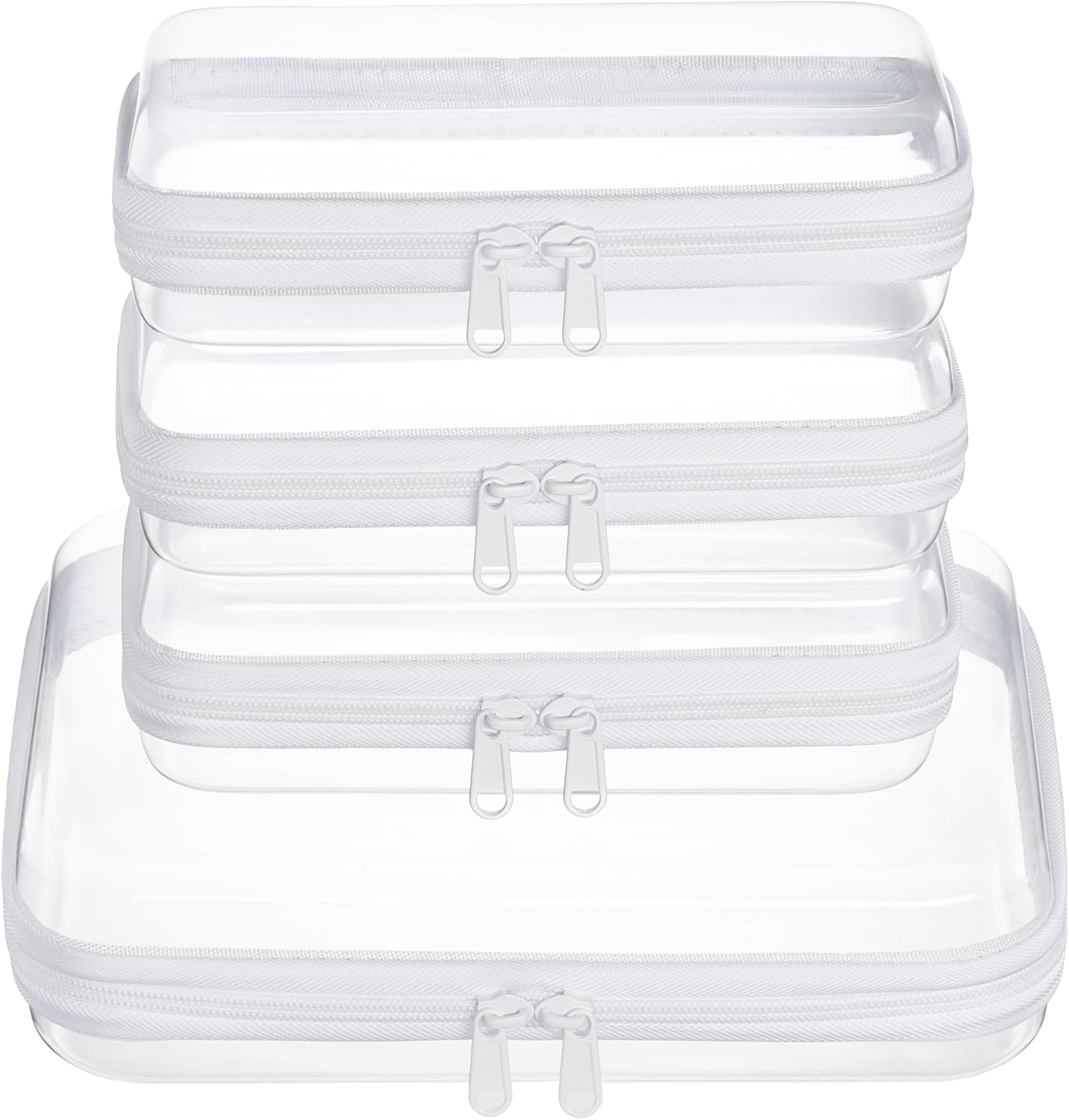 4 pcs Clear Zipper Pouches,Hard Shell Zipper Case | Toiletry Bag for Travel, CLear Diaper Bag, Toiletry Pouch, Travel Organizer, Cosmetic Bag,Toy Storage Bins (M+3S)