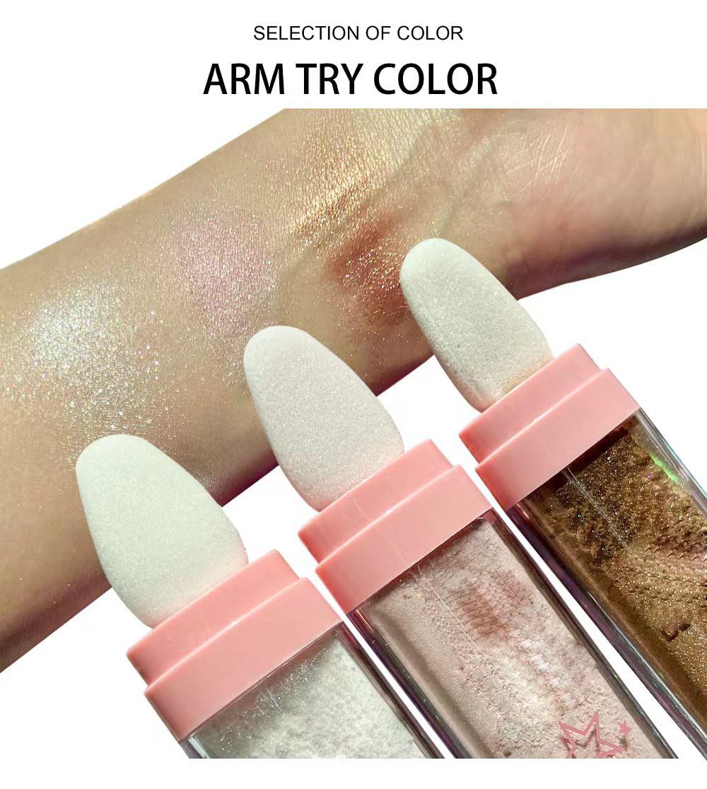 Glitter Powder Highlighter Makeup, Body Brightens the Natural Three-Dimensional Face Blusher Fairy Highlight Patting Powder. (01#White Moonbeam) - Image 4