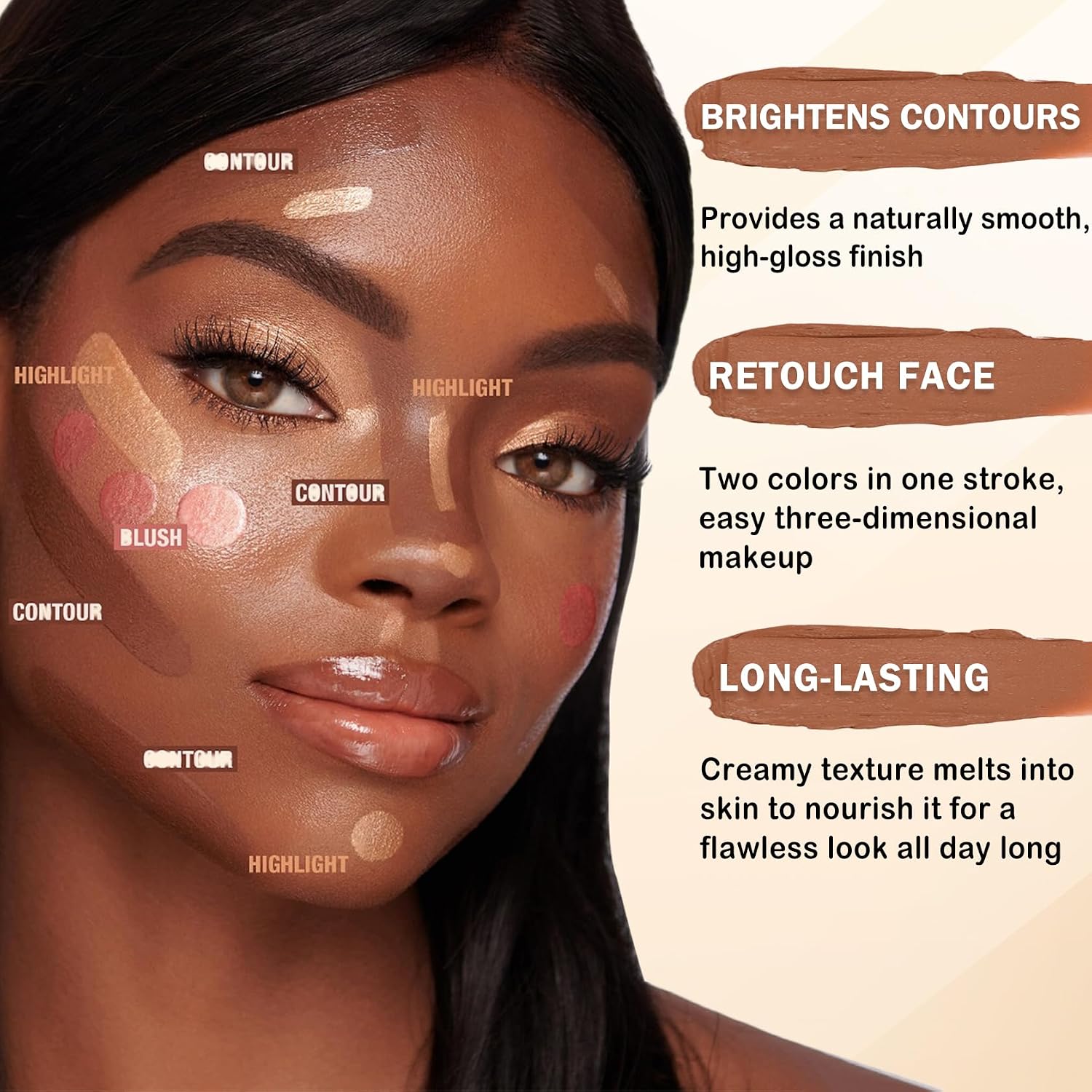6 Colors Cream Contour Stick Makeup Contour Kit - Set A | Double-ended Design,Bronzer,Highlighter and Blush Stick,Lightweight,Long-lasting,Dewy Finishing,Easy to Sculpt for Beginners - Image 5