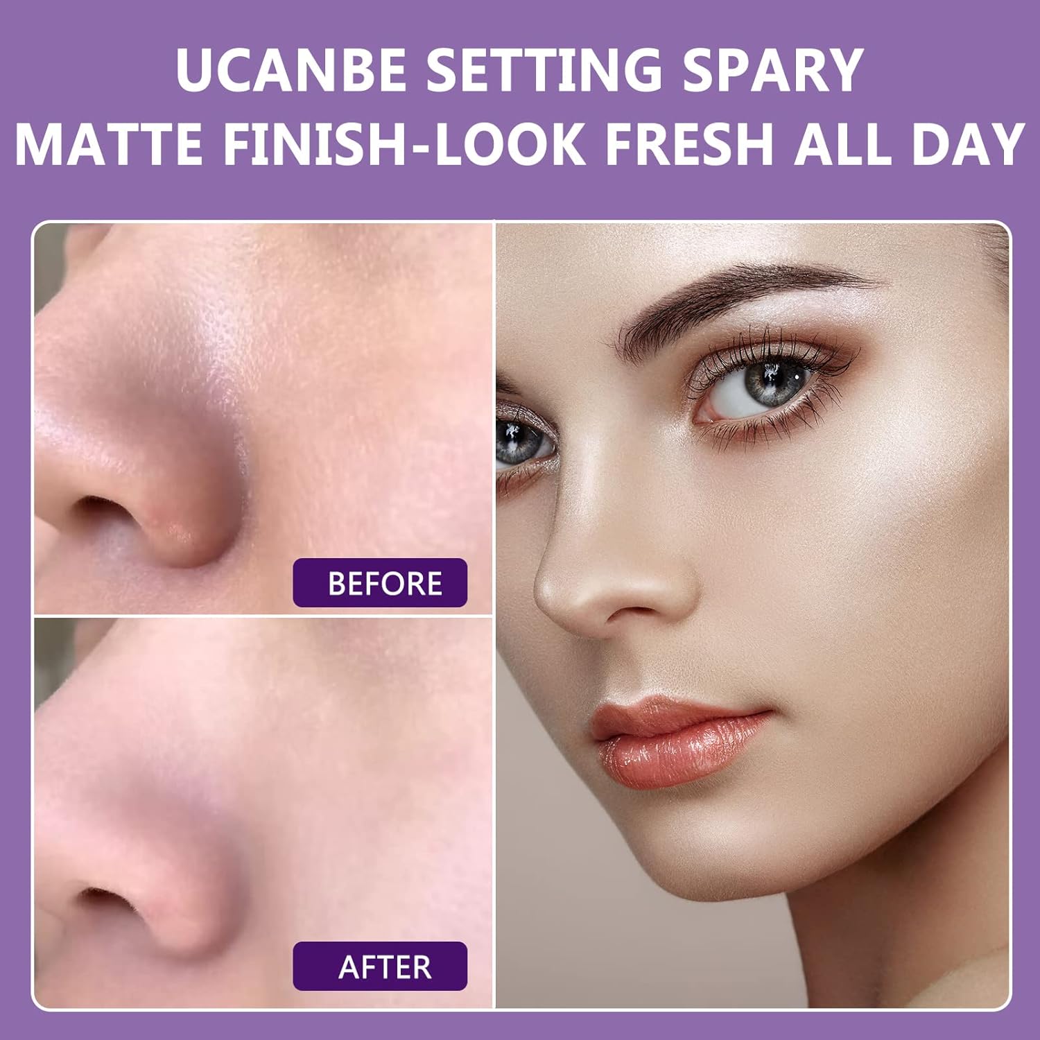UCANBEMAKEUP Long Lasting Makeup Setting Spray Kit- 6.76 Fl oz Hydrating Matte Finish Mist Lightweight Face Make up Fixer +Travel Size Spray Bottle+Sponge Puff Makeup Set - Image 3