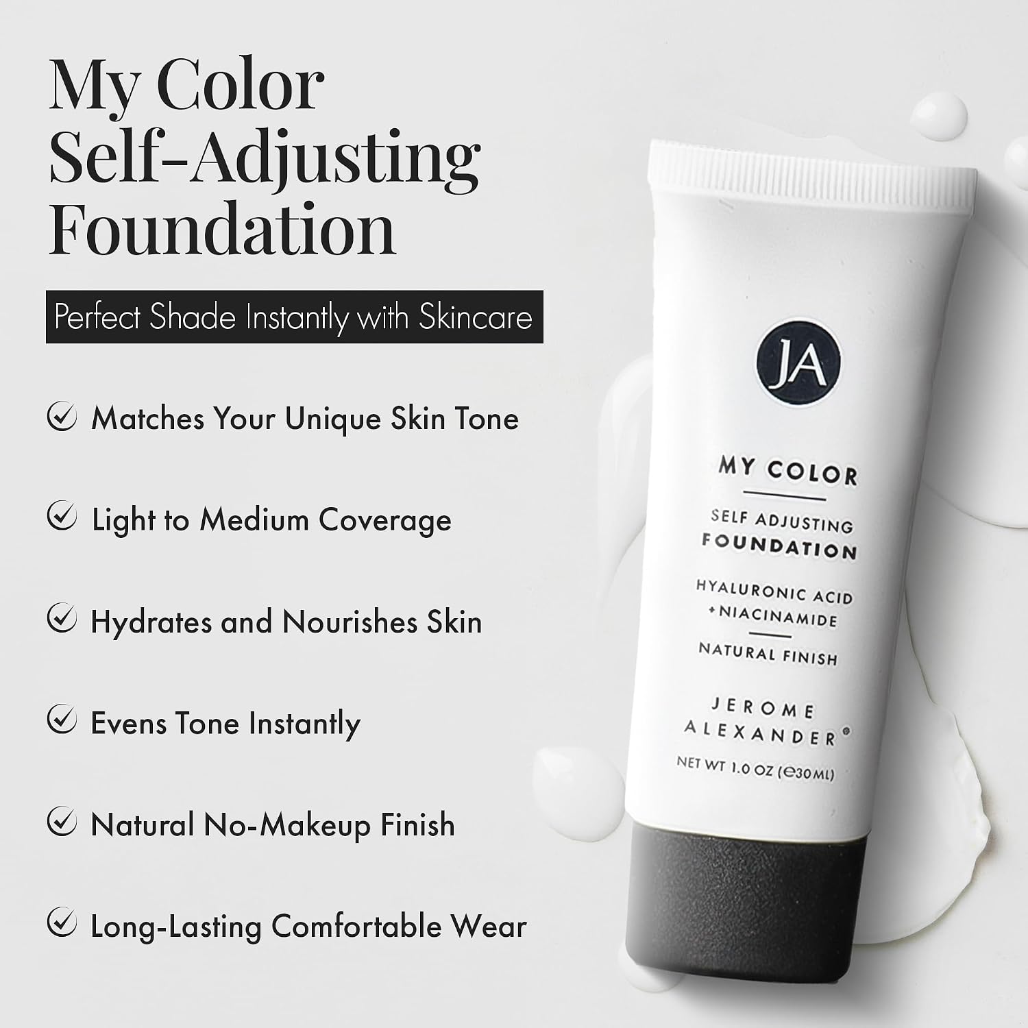 Jerome Alexander My Color Self-Adjusting Foundation 2pc Set - Medium | Color-changing cream formula, hydrating and lightweight, skincare-infused ingredients, includes Kabuki brush, 1 oz - Image 2