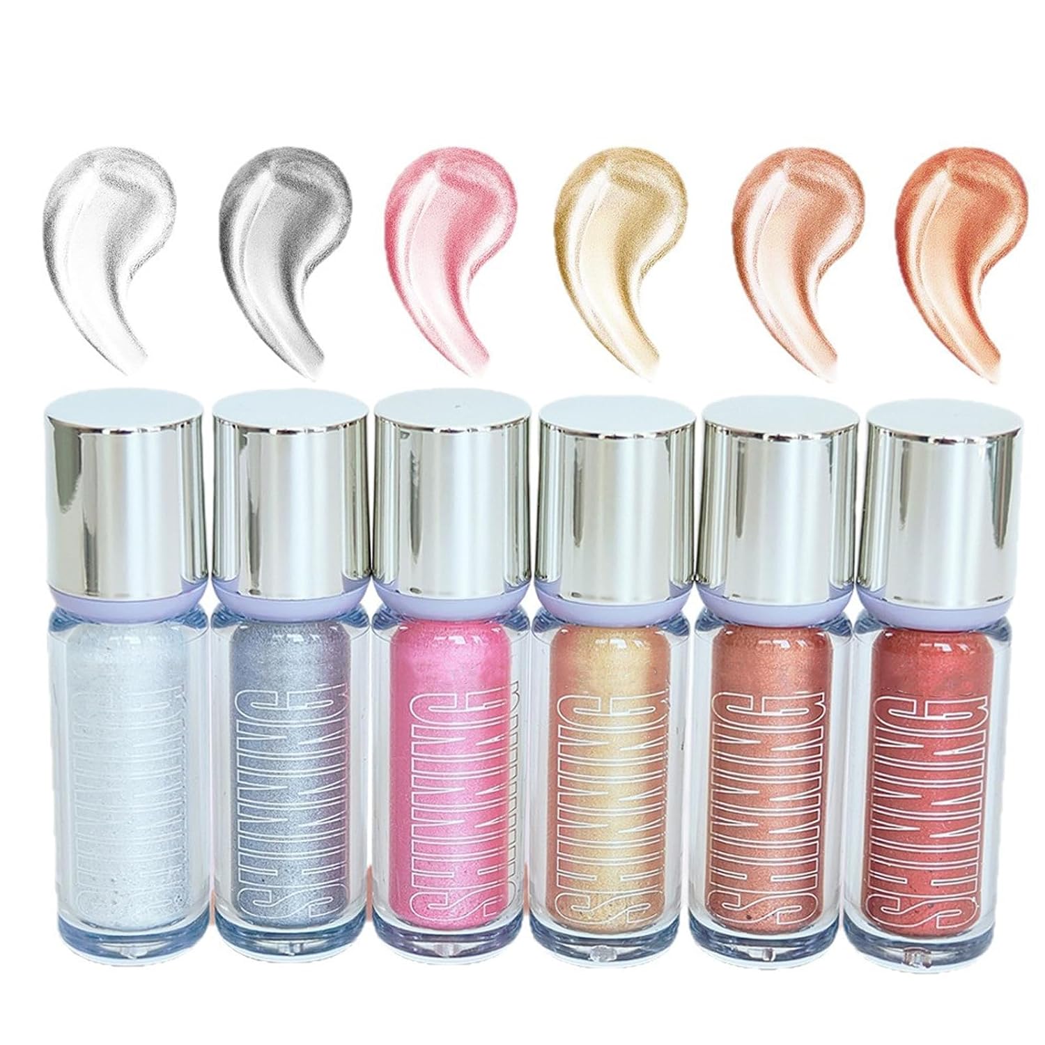 6Pcs Liquid Highlighter Set, Glitter Highlighter Stick for Face Body and Eye, Natural Shimmer Glowing Finish, Long Lasting, Waterproof - Image 2