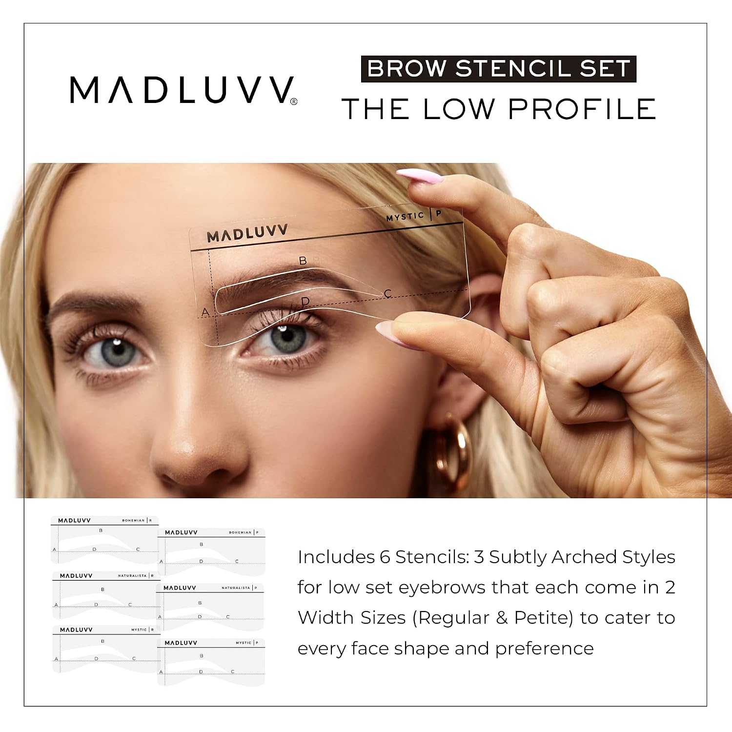 MADLUVV Eyebrow Shaper Stencils, Reusable Brow Mapping Template for PMU Professionals, Semi-Permanent Makeup Mapping, 6 Stencils (3 Stencil Shapes in Both Petite and Regular Sizes) - Low Profile Set - Image 2
