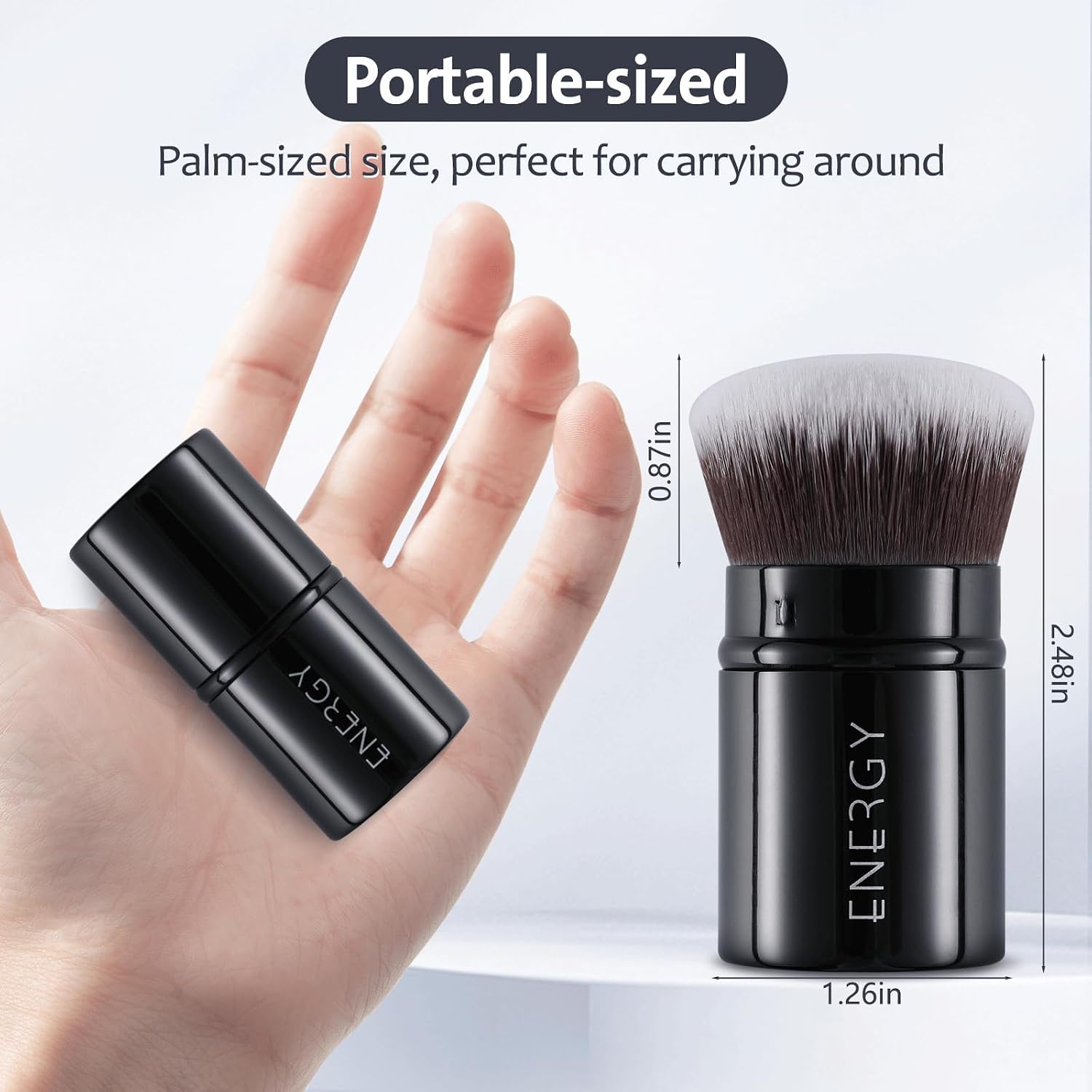 ENERGY Kabuki Brush Retractable - Makeup Kabuki Foundation Brush Travel for Liquid, Blush, Loose Powder & Cream Bronzer Blending, Buffing Cruelty-Free Face Makeup Brushes with Cover Mini (Black) - Image 2