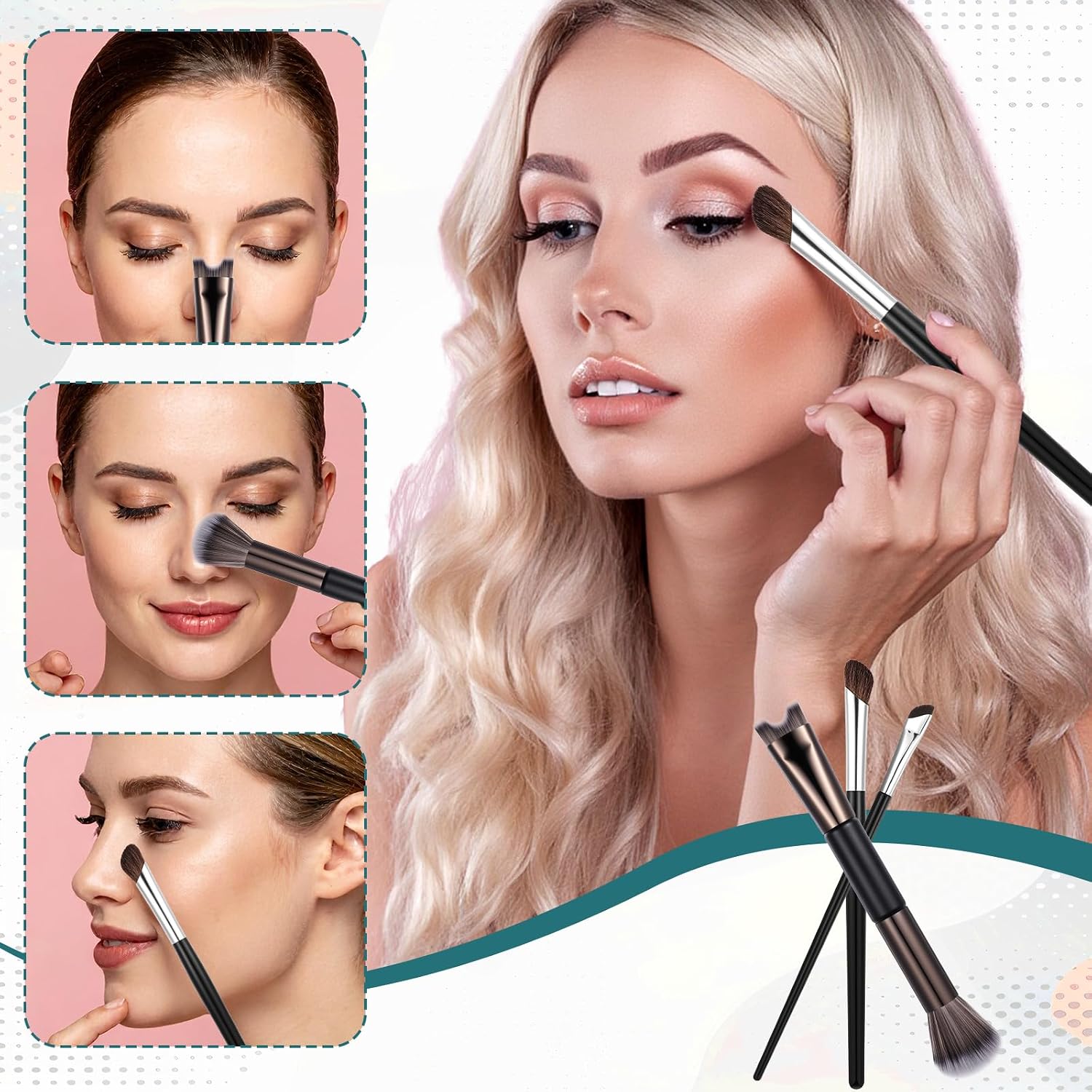 3 Pcs Sculpting Dual-End Nose Brush, 2-in-1 Nose Contour Brush Angled Makeup Brushes Blush Brushes for Sculpting and Defining Contour - Image 5