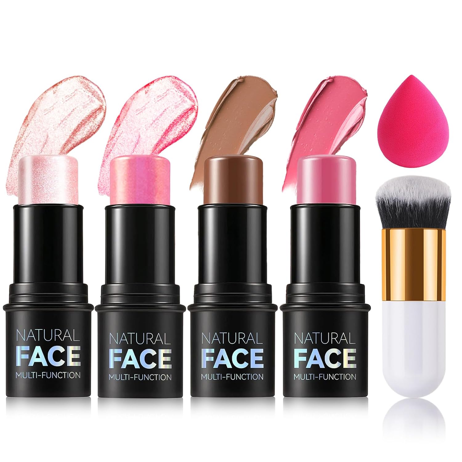 DAMUSI 6PCS Cream Contour Stick Makeup Contour Kit,Set A | Shades with Highlighter Stick,Cream Bronzer Stick,Cream Blush Stick for Sculpt the Cheeks,Lightweight Contour Makeup Kit
