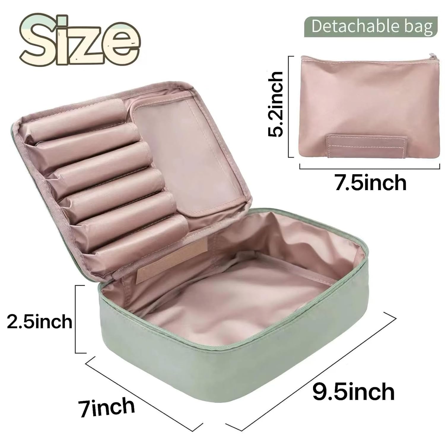 Travel Makeup Bag Cosmetic Bag Toiletry Bag for Women & Men, Green | Lightweight Makeup Bag, Large Capacity, Inner Waterproof Lining, Portable for Travel, Business, Daily Use - Image 2