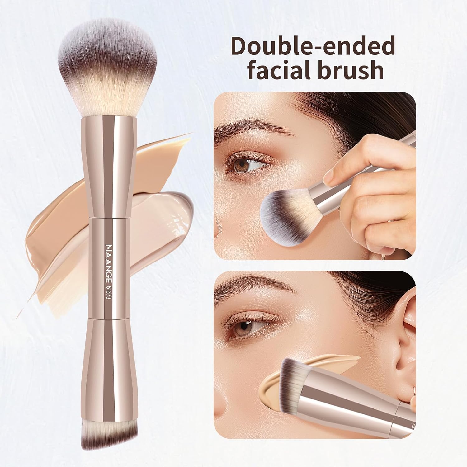 MAANGE Foundation Makeup Brushes, 2Pcs Double Ended Makeup Brush for Blending Liquid Powder Concealer Cream Blush Buffe (Gold) - Image 4
