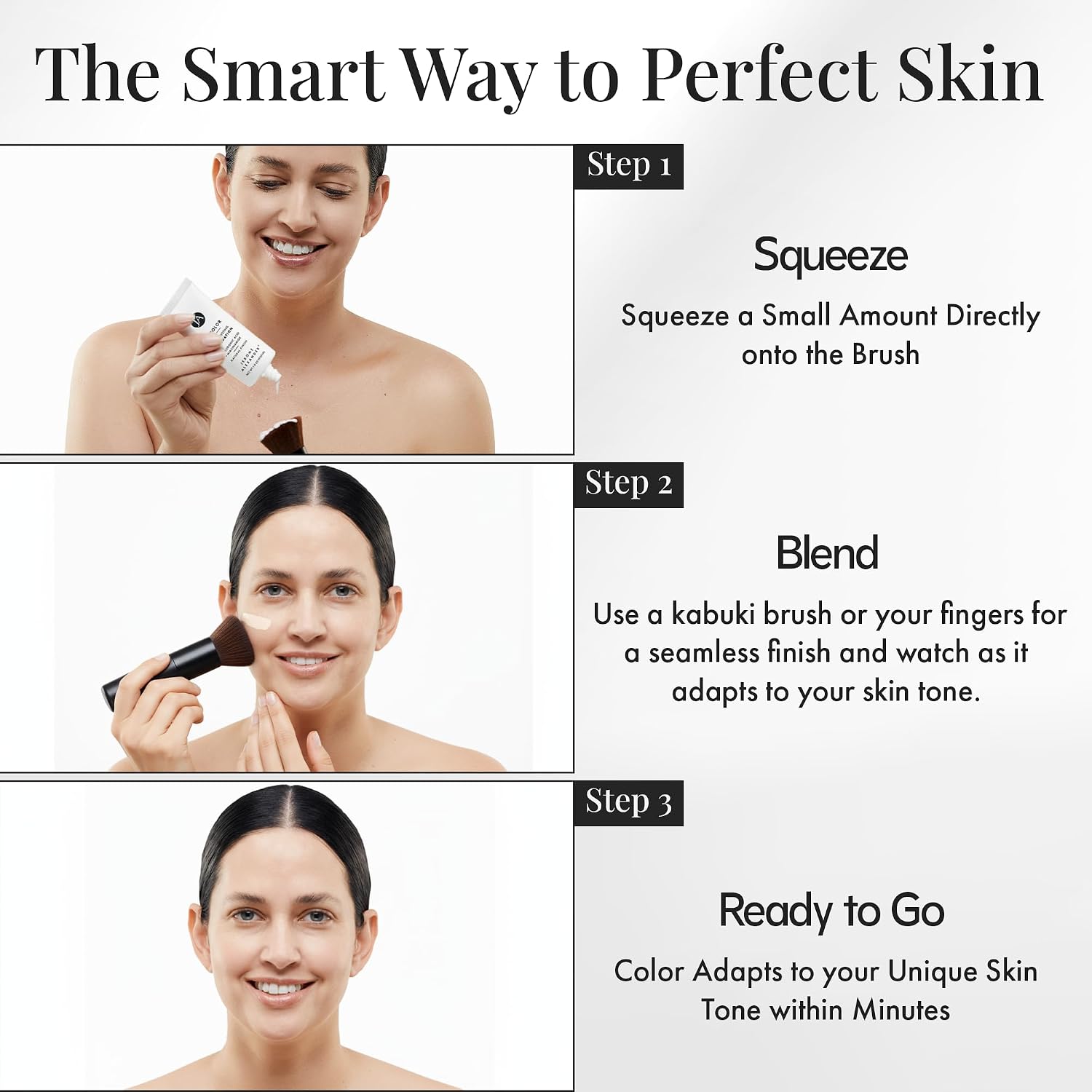 Jerome Alexander My Color Self-Adjusting Foundation 2pc Set - Medium | Color-changing cream formula, hydrating and lightweight, skincare-infused ingredients, includes Kabuki brush, 1 oz - Image 3