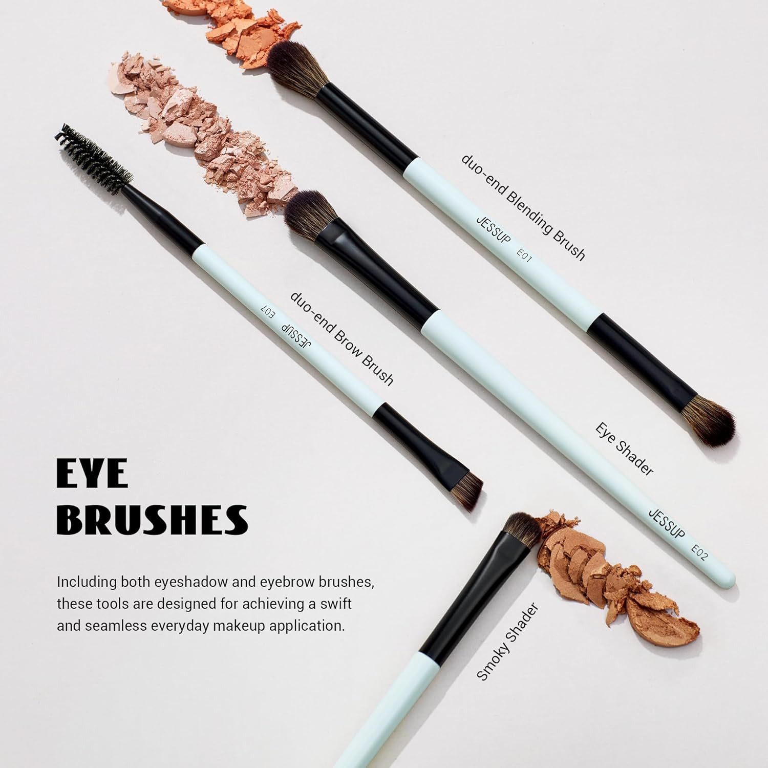 Jessup Makeup Brush Set 6pcs Double Sided Makeup Brushes Foundation Contour Blush Highlight Blending Eyebrow Brush Eyeshadow Brush, Vegan Fiber Make up Brush Bright Cyan T501 - Image 5