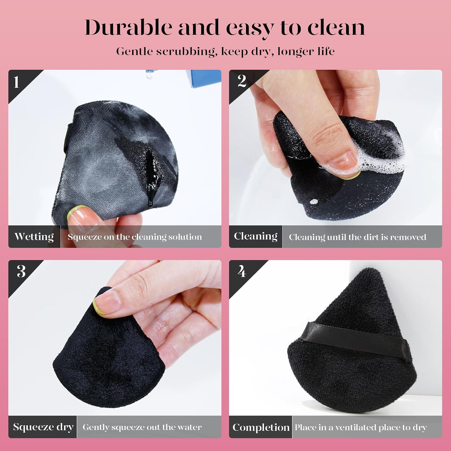 BEAKEY Powder Puff, 12pcs Face Triangle Powder Puffs for Loose & Foundation | Black Velvet Makeup Puff for Contouring & Baking, Ultra-soft Cloud Kiss Makeup Tools for Setting, Reusable & Washable - Image 8