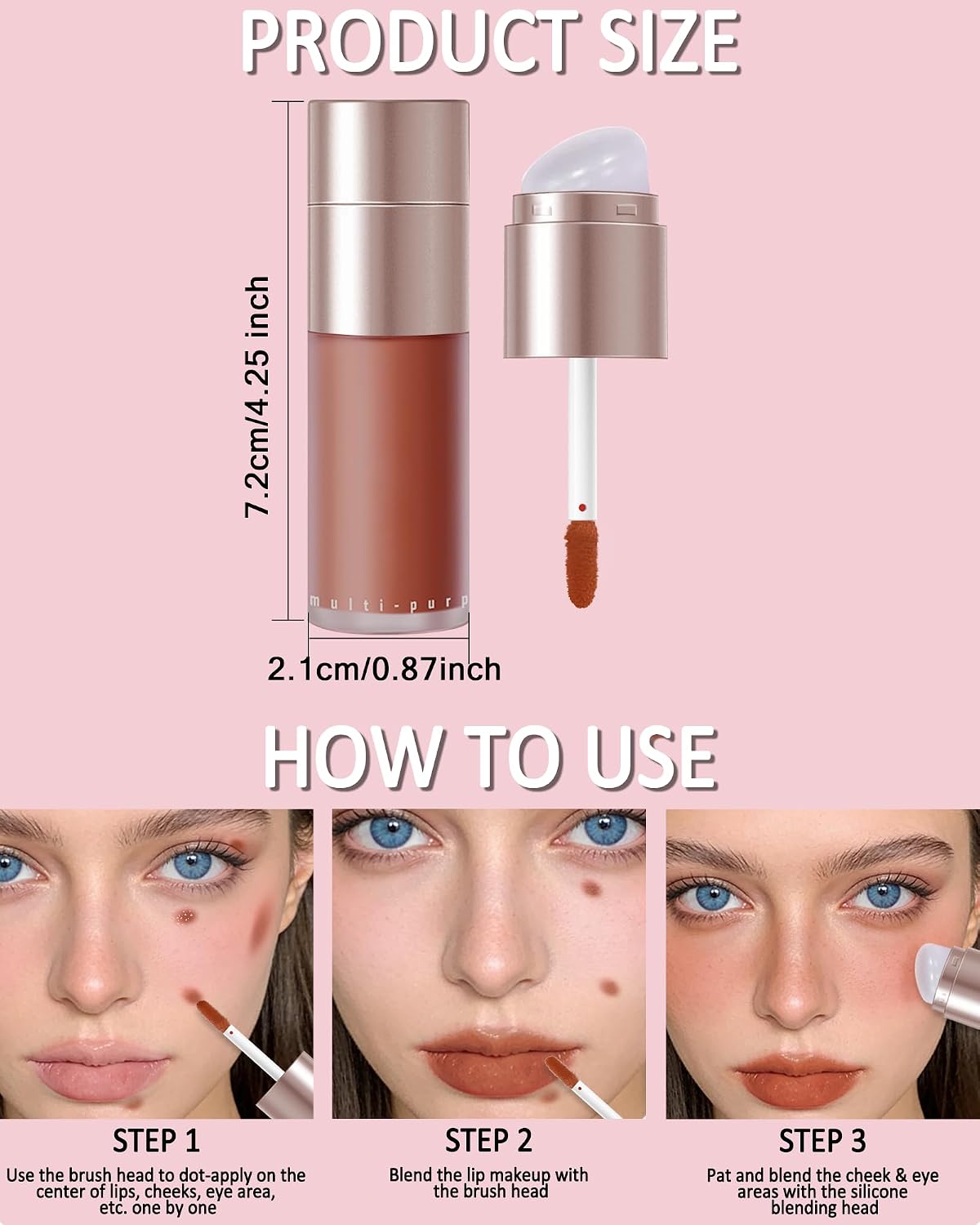 Velvet Cream Blush for Cheeks and Lips Tint,Brown Orange Matte Face Blusher | Double-Ended Blendable Waterproof Longlasting Liquid Blushes with Silicone Brush, Lightweight Facial Makeup for Women Girl-2# - Image 7