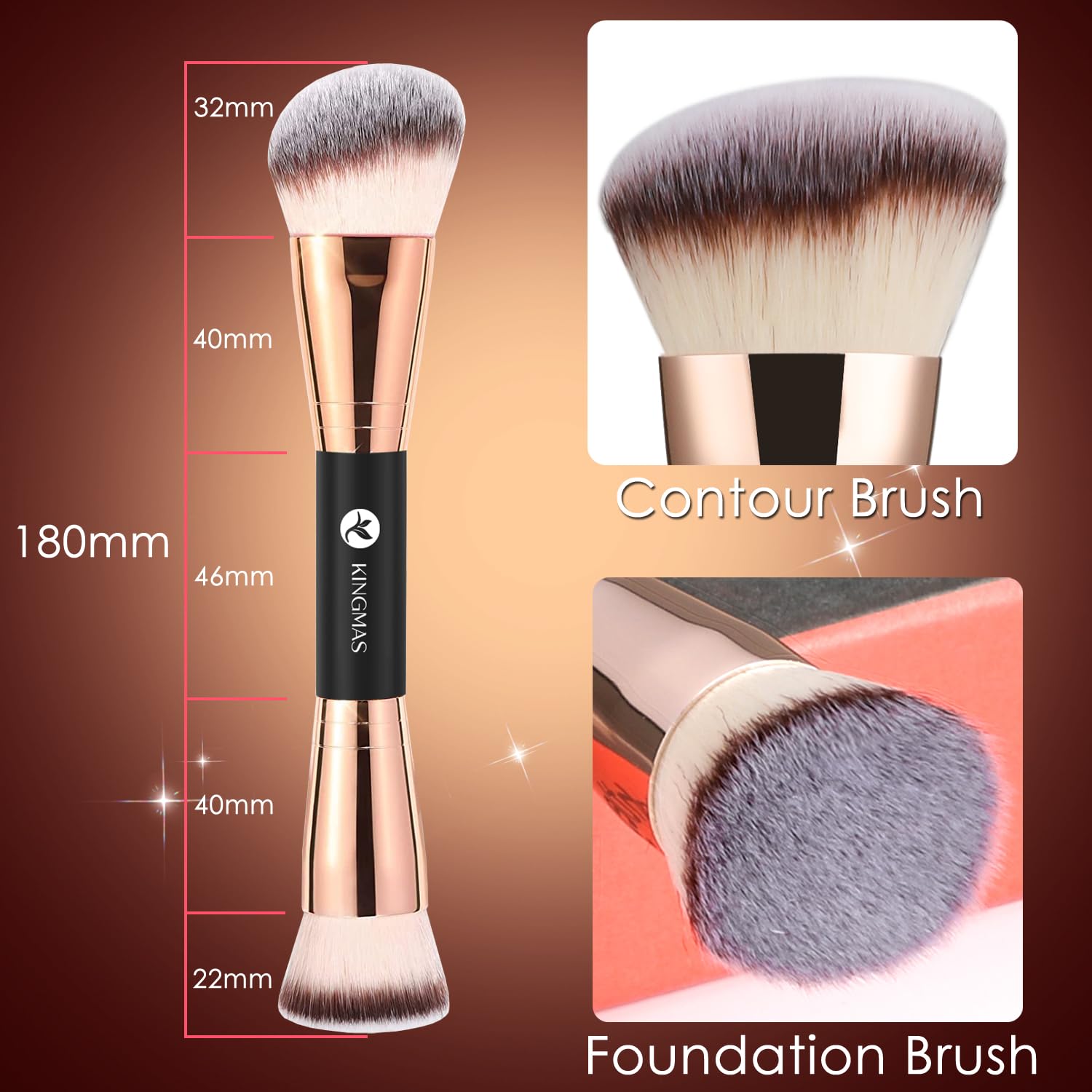 Foundation Brush, Premium Dual Powder Concealer Makeup Brush | Double Ended Contour Brushes Flat & Angled Top for Blending Liquid Powder Concealer Cream Blush - Image 6