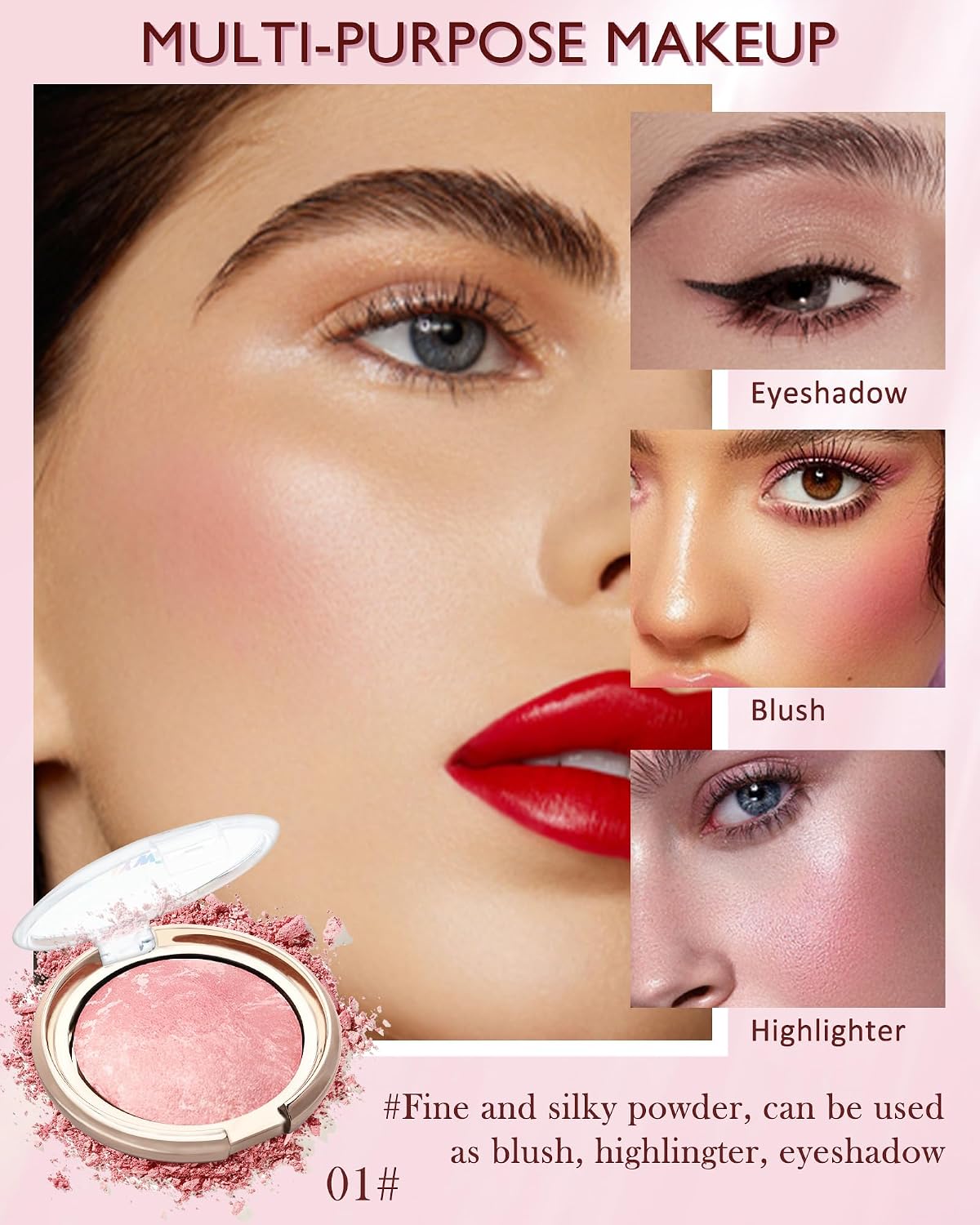 Baked Blush for Cheeks, Peach Pink Shimmer Blusher Powder Palette for Women | Lightweight, Long Lasting, Glow Marbleized, Eyeshadow & Highlighter, Thanksgiving, Christmas, Face Makeup for Women Girl - Image 2