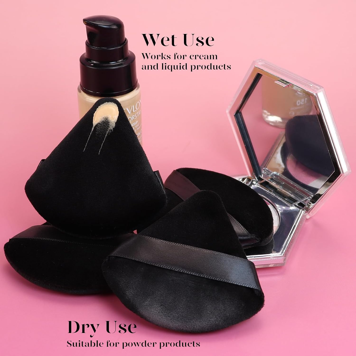 BEAKEY Powder Puff, 12pcs Face Triangle Powder Puffs for Loose & Foundation | Black Velvet Makeup Puff for Contouring & Baking, Ultra-soft Cloud Kiss Makeup Tools for Setting, Reusable & Washable - Image 4