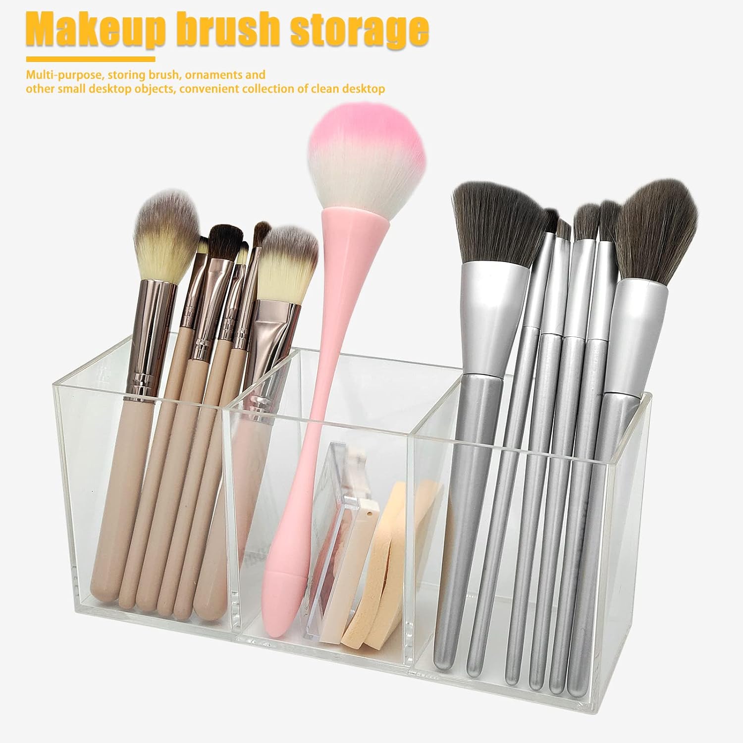 Cerpourt Clear Makeup Brush Organizer,Acrylic Cosmetic Brushes Storage Holder with 3 Slots,Pencil Pen Holder for Desk,Desk Organizer and Accessories for Vanity - Image 2