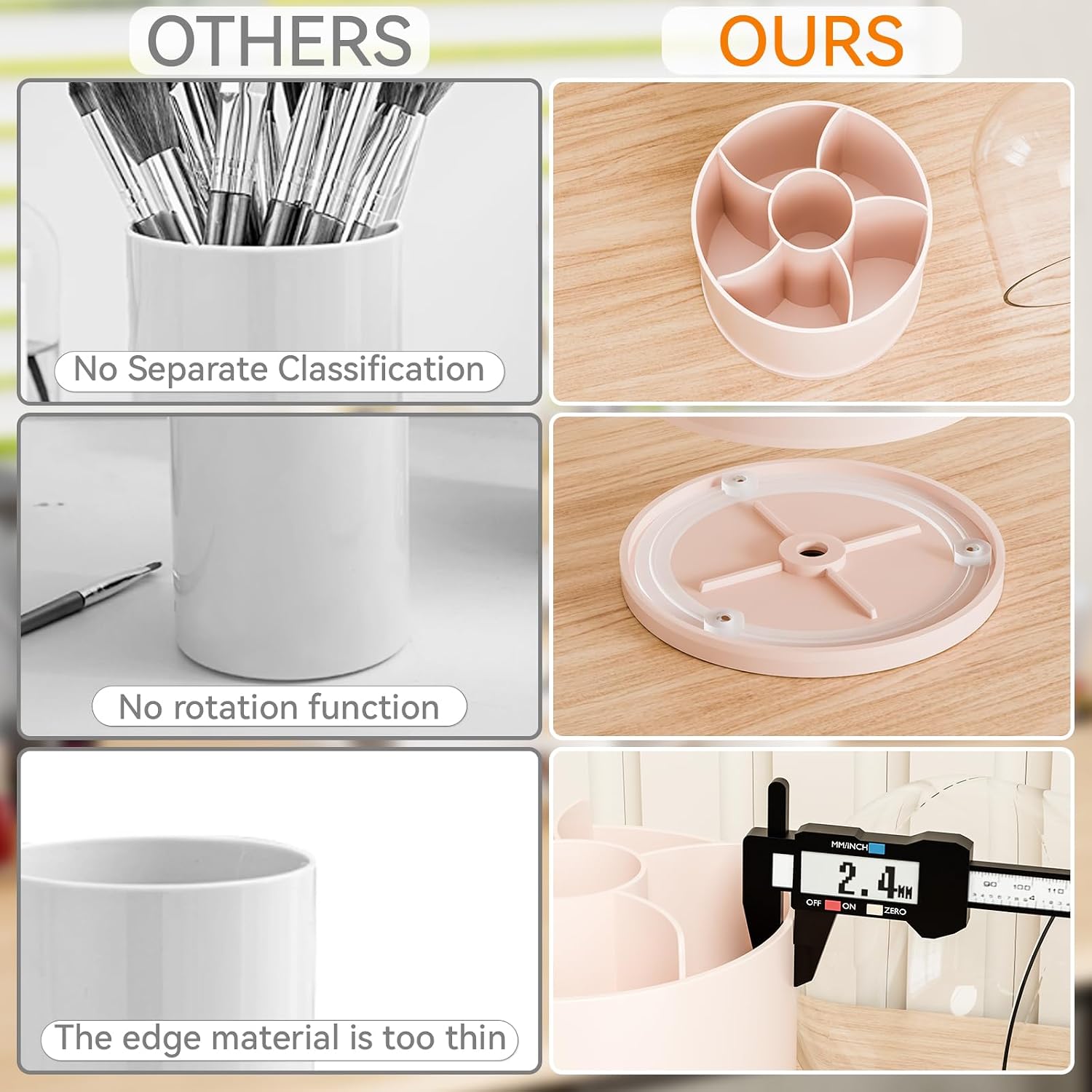 Rotating Acrylic Makeup Brush Holder with Lid for Vanity,Bathroom,Countertop,Covered Makeup Brushes Organizer,Round Spinning Cosmetic Brushes Holder and Make up Brush Storage with Cover,Pink - Image 9