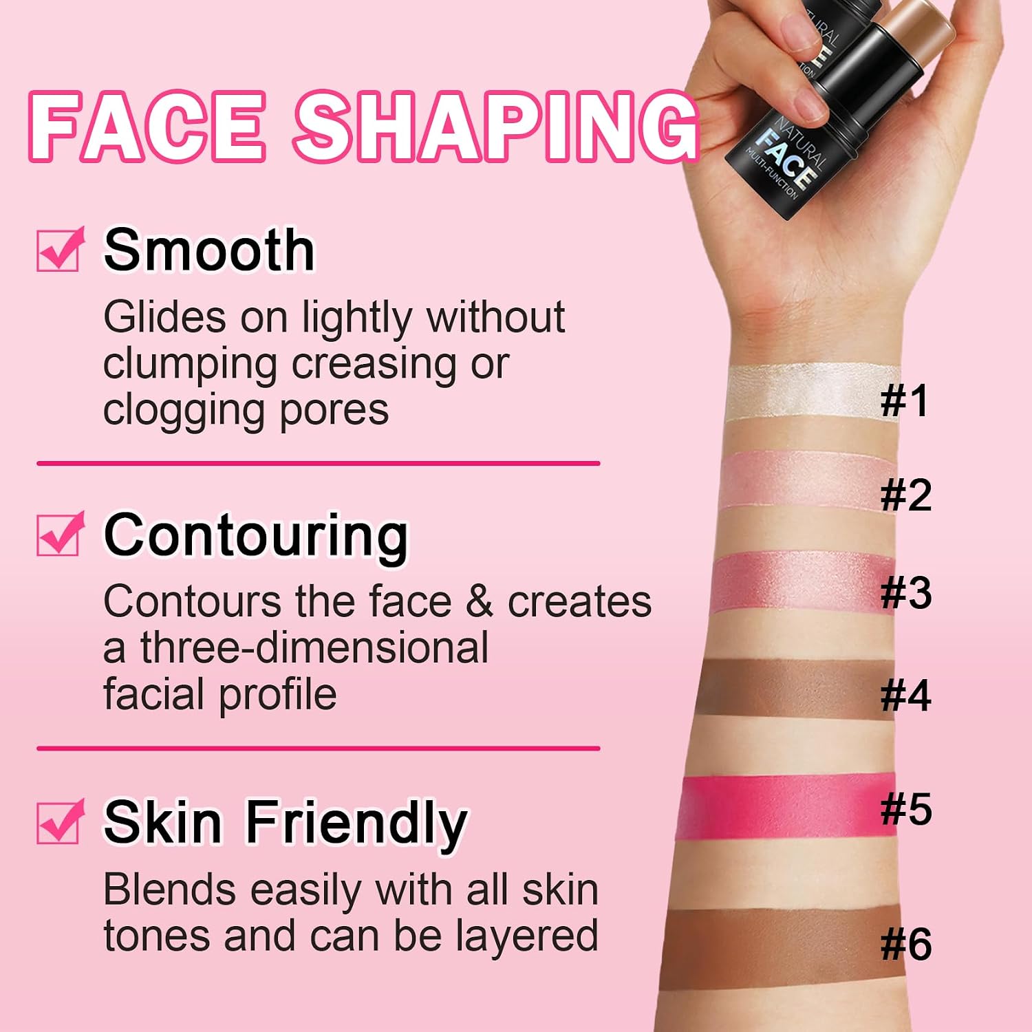 DAMUSI 6PCS Cream Contour Stick Makeup Contour Kit,Set A | Shades with Highlighter Stick,Cream Bronzer Stick,Cream Blush Stick for Sculpt the Cheeks,Lightweight Contour Makeup Kit - Image 3