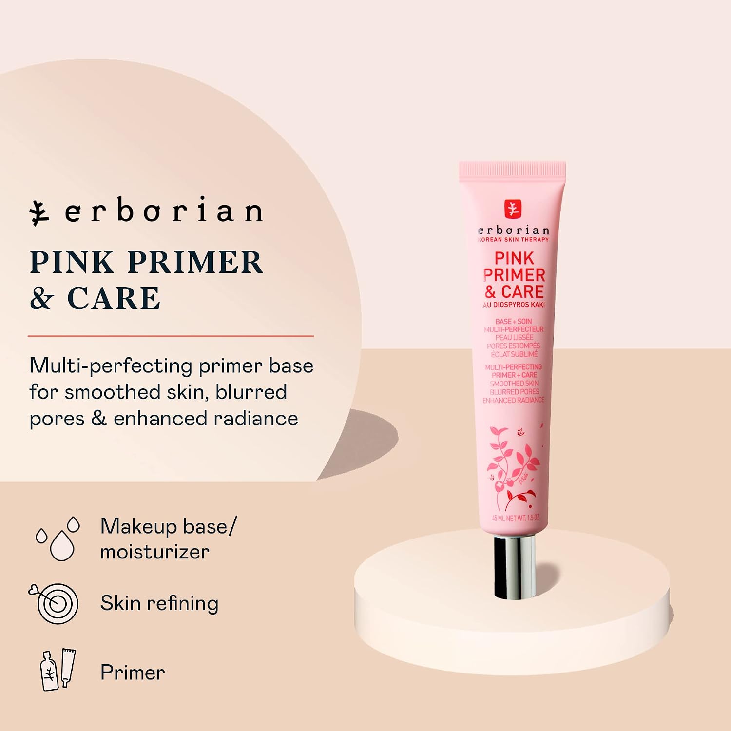 Erborian Pink Primer & Care, Multifunctional Pore‑Blurring Cream & Hydrating Rosy Makeup Base, Moisturizing and Smoothing Effects, Korean Skincare - Image 2