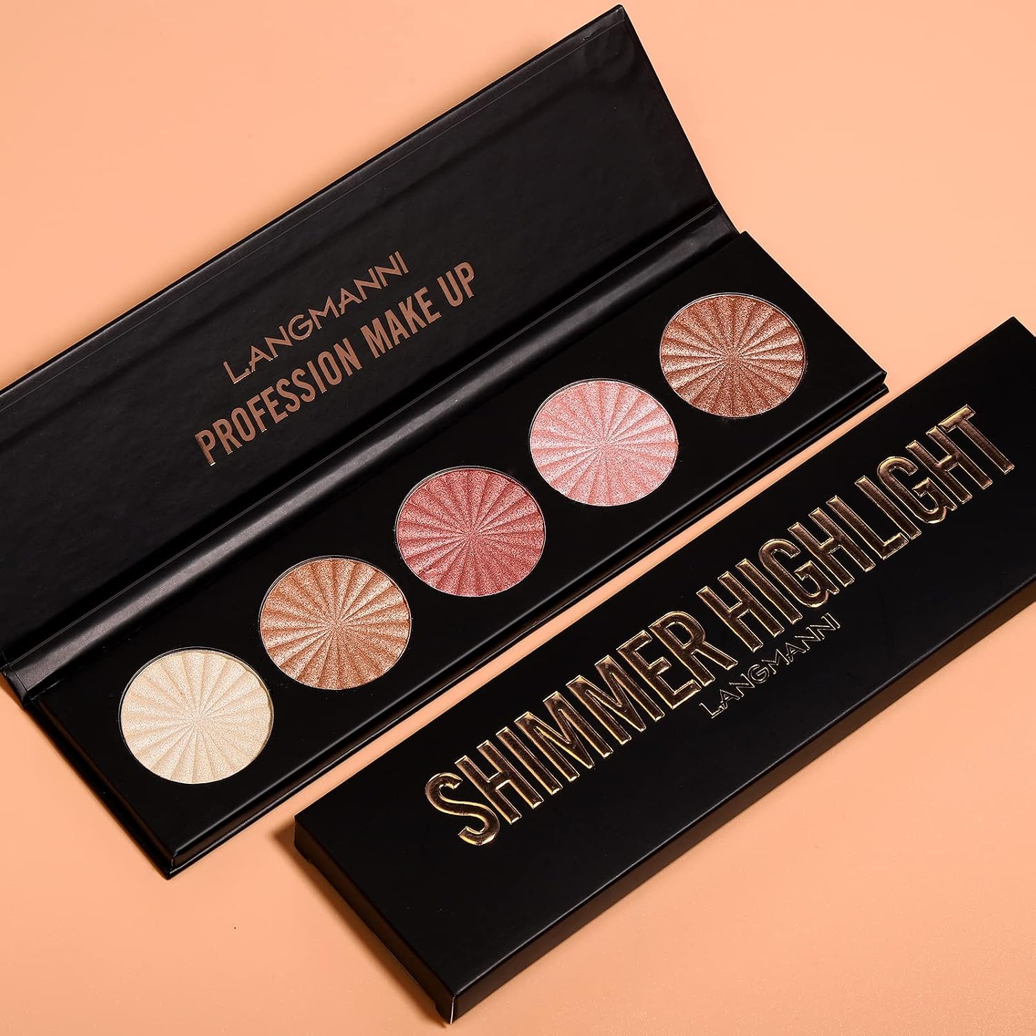 LANGMANNI 5 Color Face Highlighter Powder Palette, Illuminator Makeup | Silky shimmer powder for cheekbones, eyelids, brow bones and lips; waterproof, smudge-resistant, long-lasting, giftable - Image 8