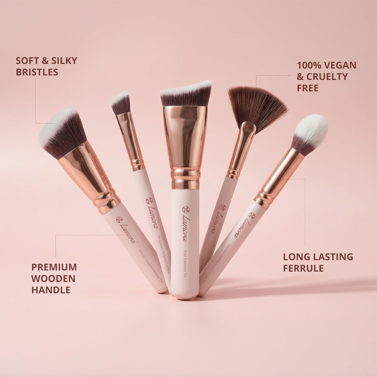Lamora Pro Face Contour Brush Set - Contouring Sculpting & Highlighting Kit | Cream Blush Highlighter Powder Flat Nose Cheek Round Small Angled Fan Tapered Precision Kabuki Foundation Makeup Brushes - Image 7