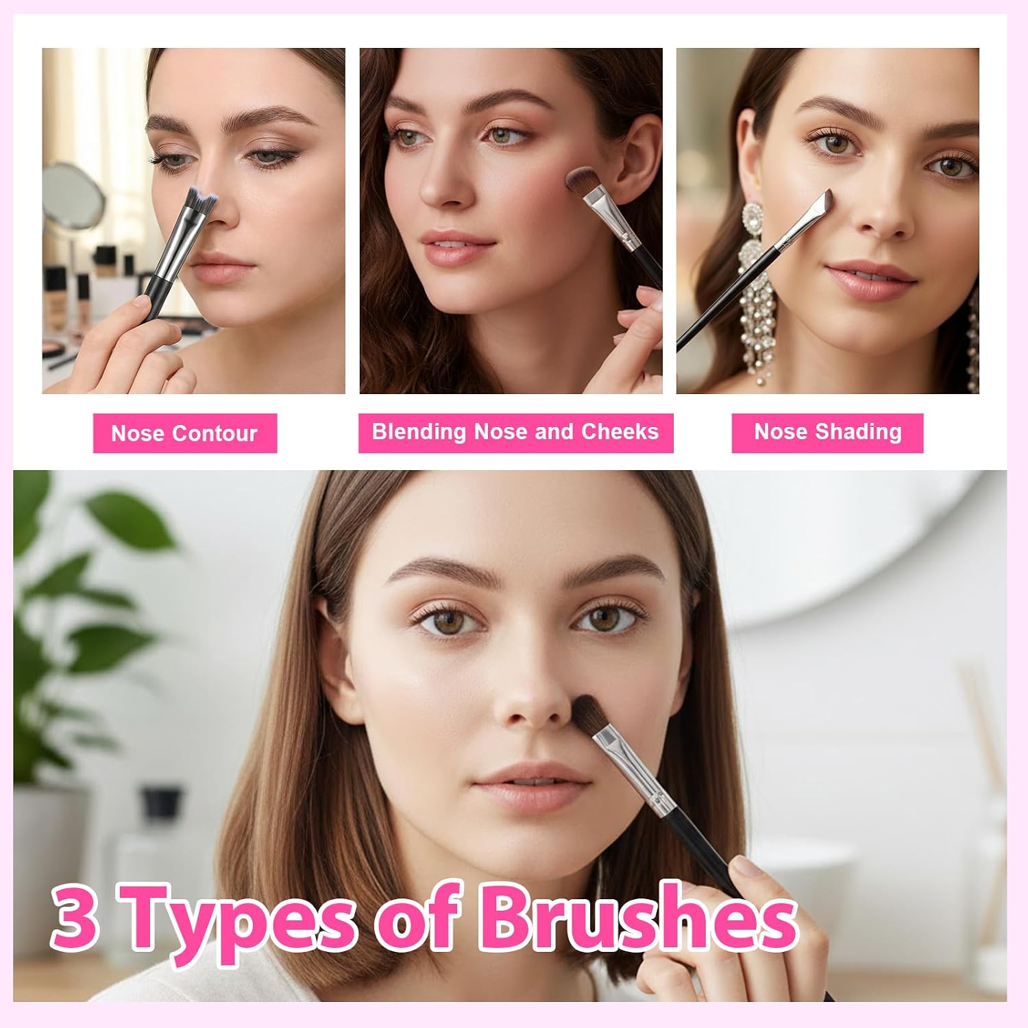 Dual-End Contour Nose Brush, 2-in-1 U-Shaped Nose Contour Brush for Makeup, Fluffy and Angled Brushes Set for Sculpting, Defining, Highlighting and Blending - Image 5