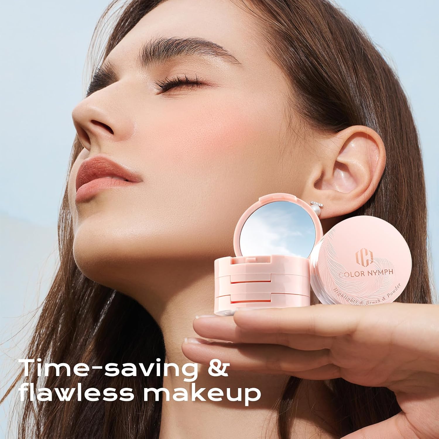Color Nymph Blush and Highlighter Palette, 3 in 1 Contour Palette | Stackable Travel Makeup Kit, Long-Lasting, Lightweight & Buildable Powder for Natural Radiant Finish, Includes Brush & Mirror - Image 5