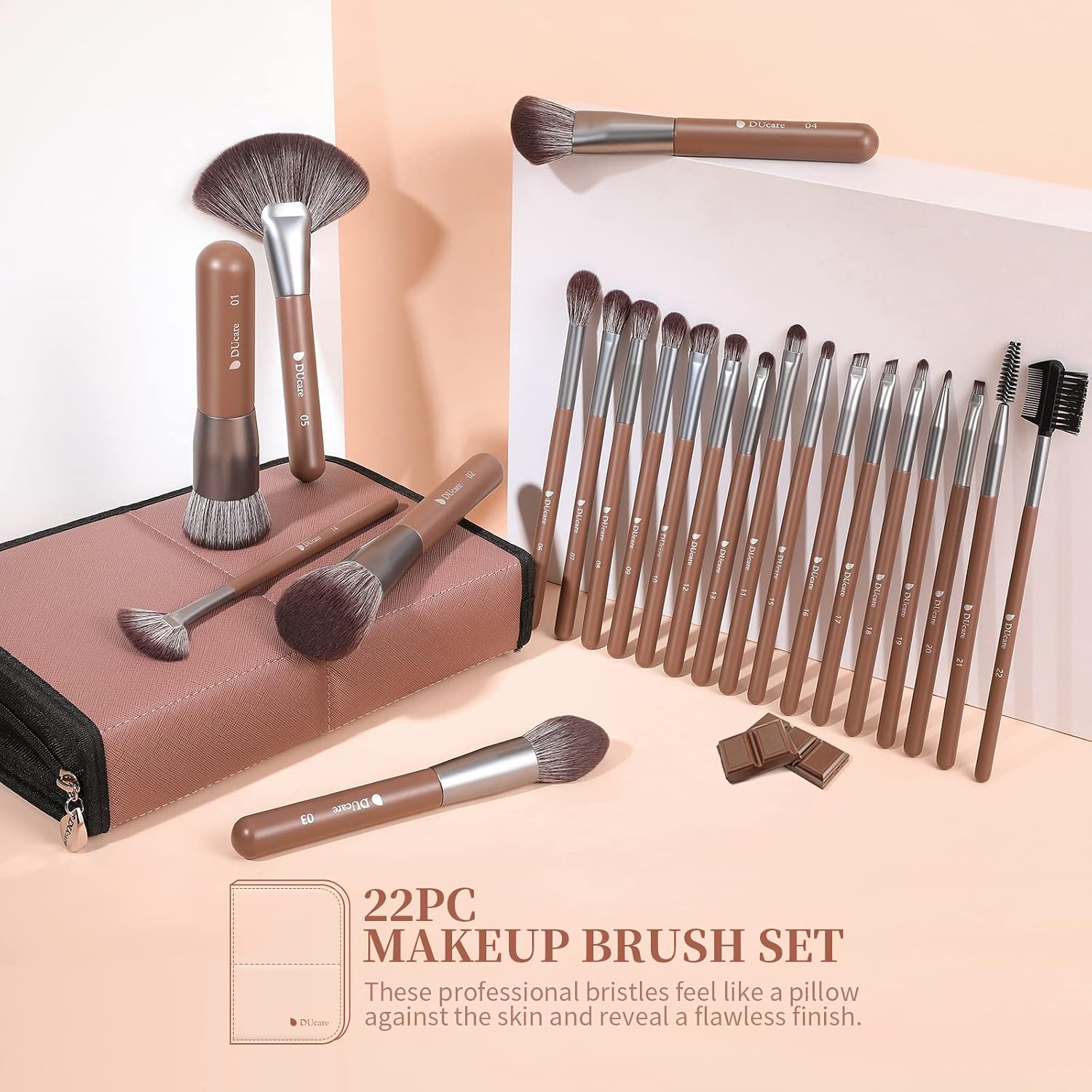 DUcare 22Pcs Makeup Brush Set PRO Makeup Brushes Professional with Bag Premium Synthetic Kabuki Foundation Blending Brush Face Powder Blush Concealers Eye Shadows - Image 9
