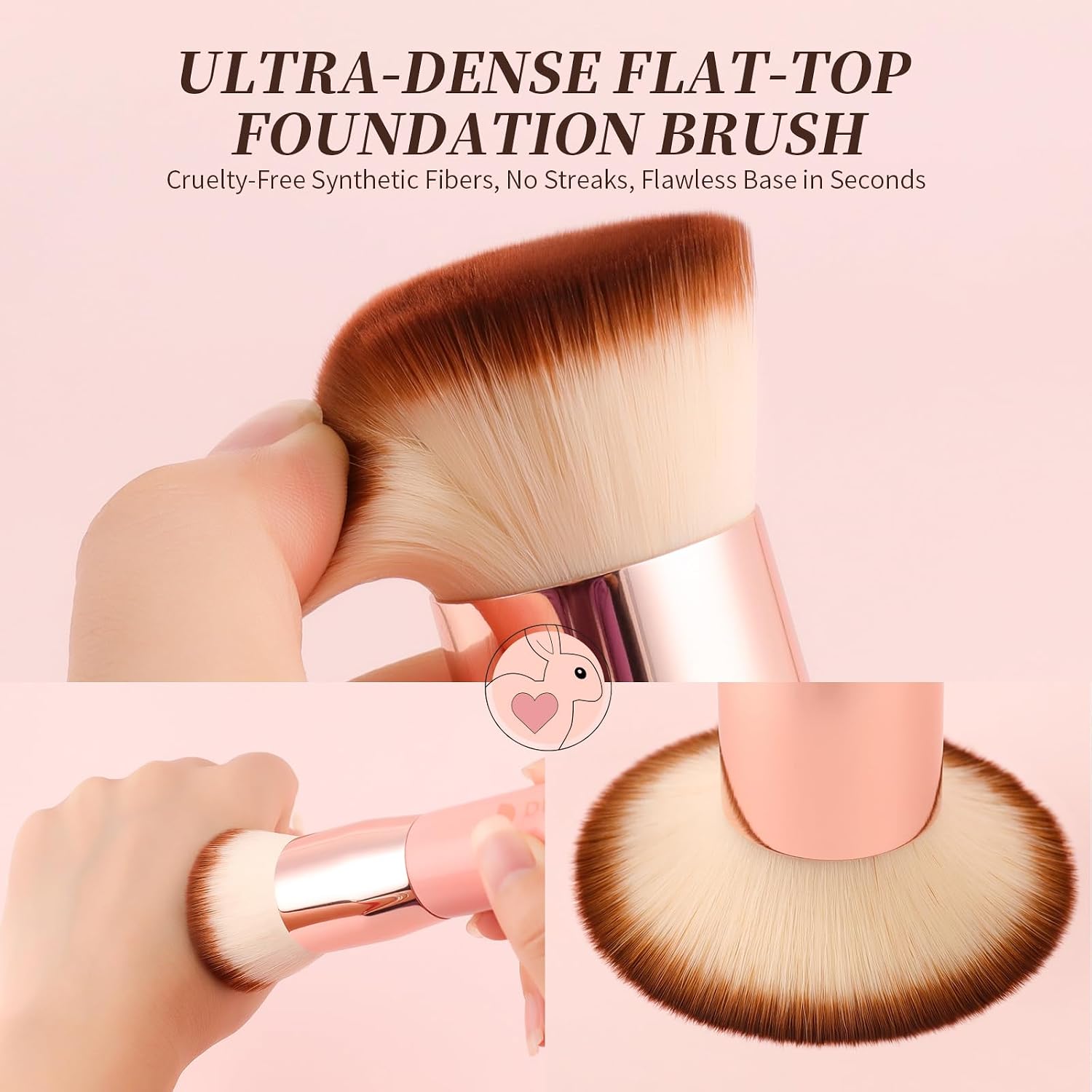 DUcare Foundation Brush for Liquid Makeup,Flat Top Kabuki Foundation Brushes - Premium Makeup Brush for Liquid, Cream, Powder,Buffing, Blending,Pink - Image 2