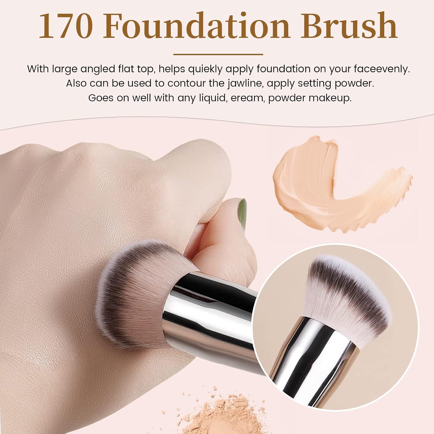 Angled Flat Foundation Concealer Contour Brush Set, 2PCS Dense Under Eye Nose Contour Kabuki Brush for Blending Setting Concealing Buffing with Liquid, Cream and Powder (170/270/ 370)… - Image 5