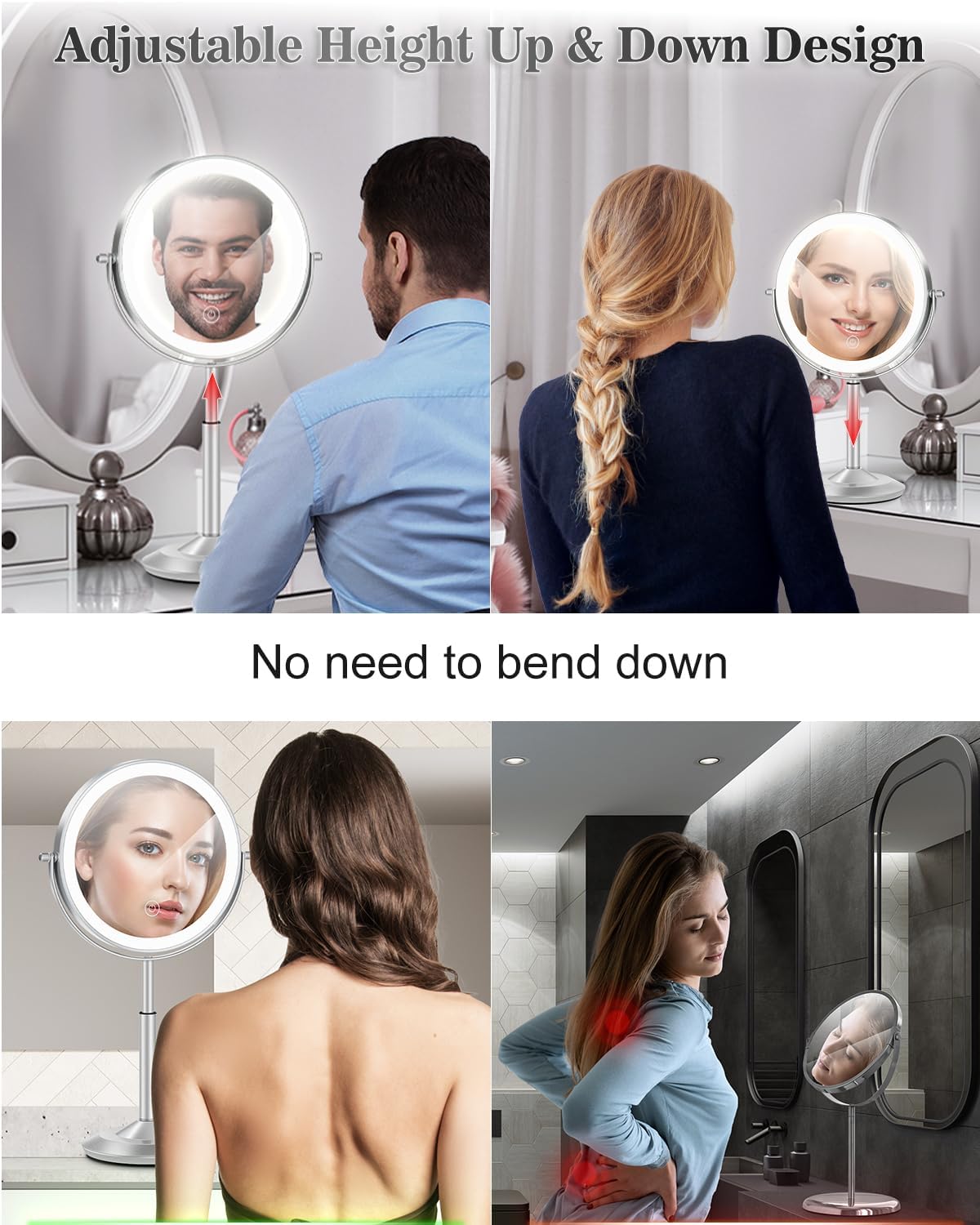 8" Lighted Makeup Mirror with Light,30X Magnifying Height Adjustable Mirror | 3000mAh Rechargeable Battery Vanity Mirrors with 3 LED Lighting Dimmable for Desk Dresser Office Women Gift - Image 5