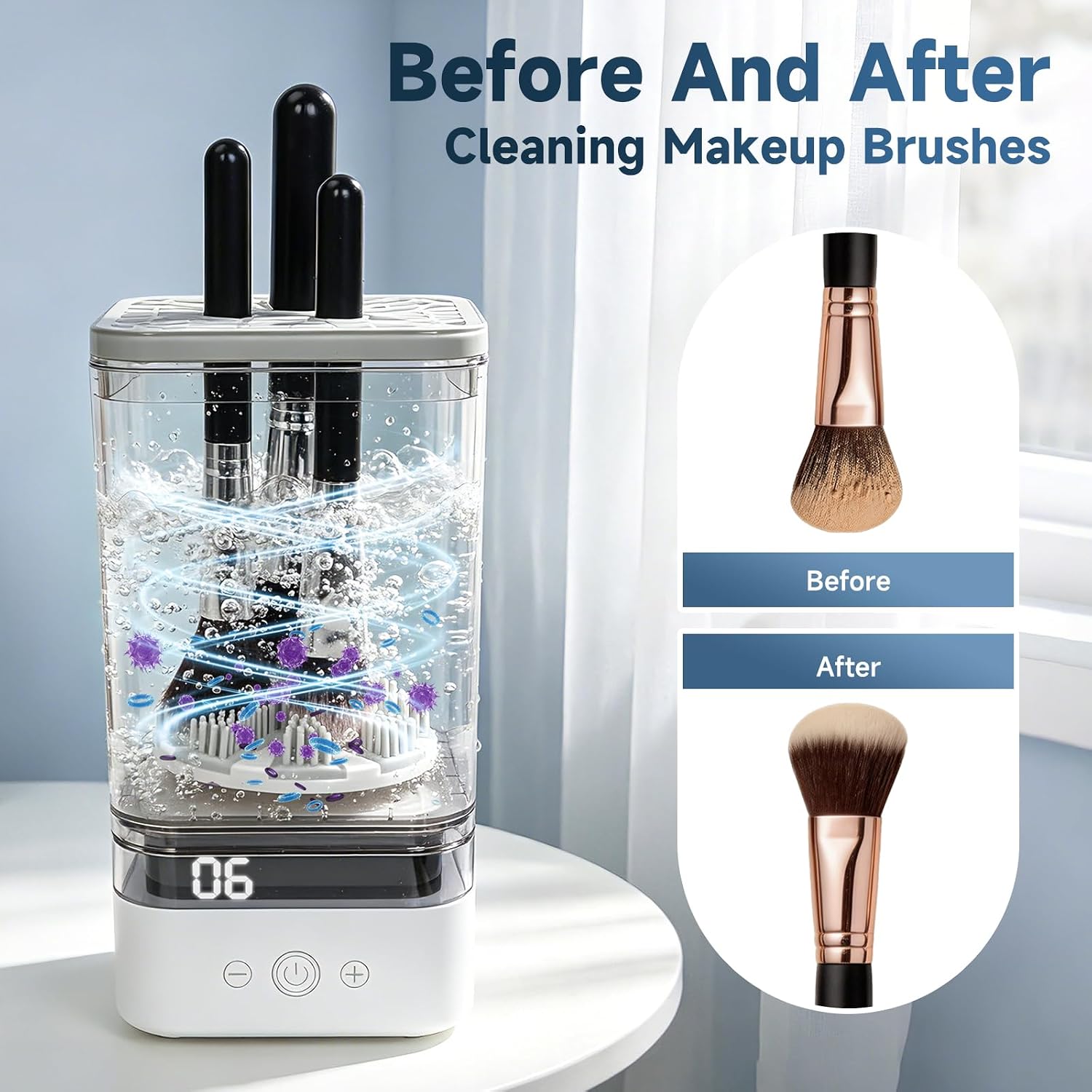 Automatic Electric Makeup Brush Cleaner with Deep-Cleaning Silicone Scrubbers, USB Powered, Fits All Brush Sizes (Eyeshadow, Blush, Foundation), Fast & Easy to Use, Keep Brushes Spotless - Image 4