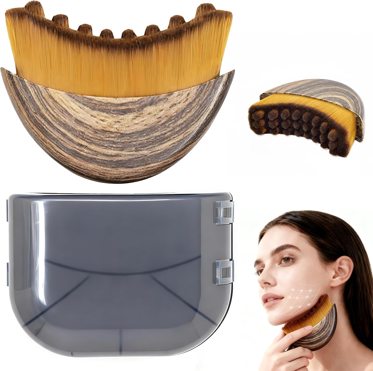 Lymphatic Contour Face Brush, Manual Lymphatic Drainage Massager, Natural Makeup Brushes with Durable Soft Bristles, Hypoallergenic Ergonomic Facial Cleansing Brush for Sculpting