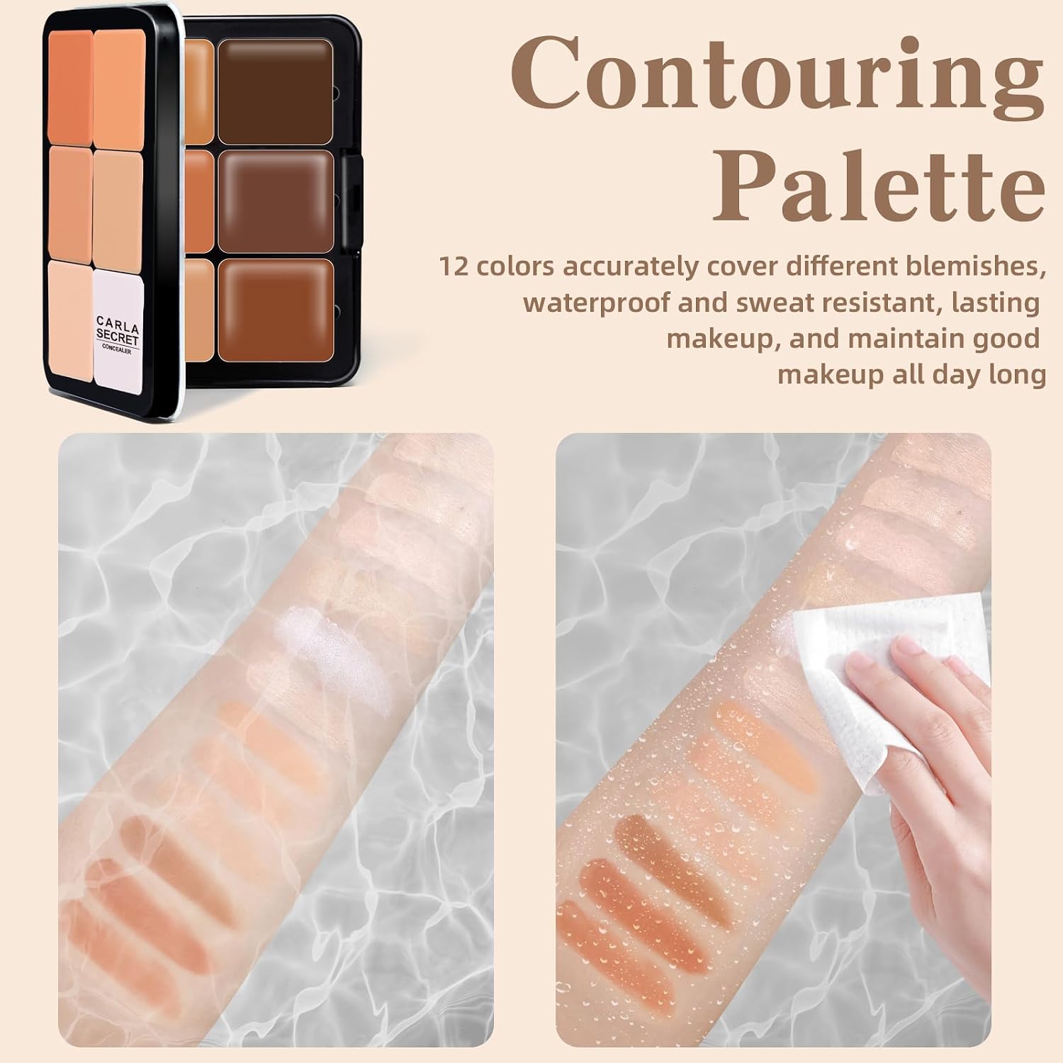 HOSAILY 12 Colors Cream Concealer Foundation Palette, Long-Wearing Smudge Proof Blendable Full Coverage Cream Contour Blush Highlighter Color Correcting Concealer Foundation Palette Makeup - Image 4