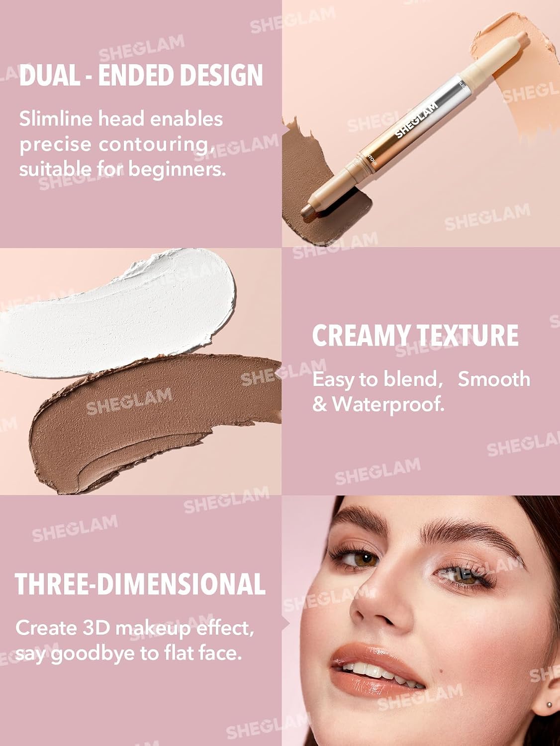 SHEGLAM Fine Line 2-In-1 Nose Contour & Highlight Pen Long Lasting Waterproof Cream Bronzer & Highlight Sticks-Umber - Image 6