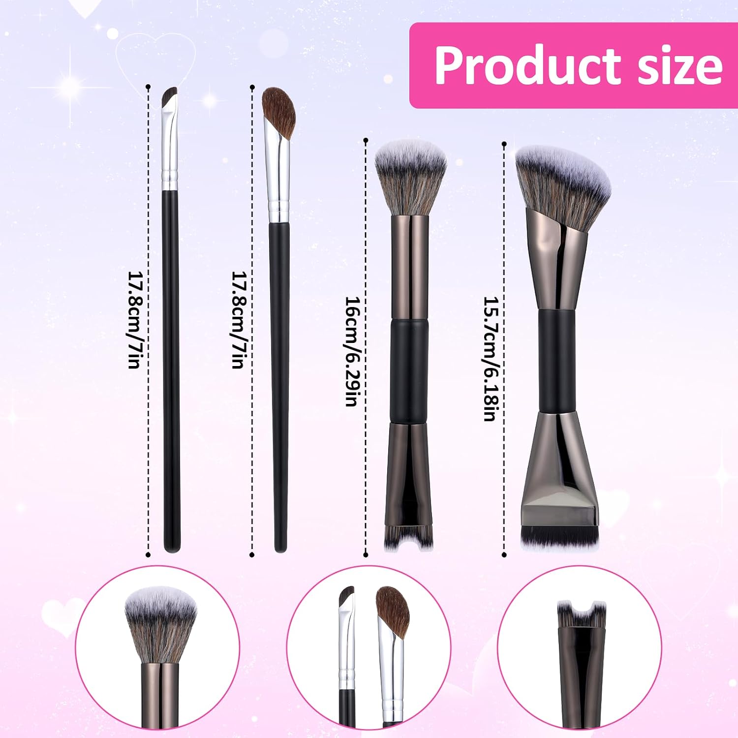 4 Pcs Sculpting Dual-End Nose Brush, Nose Contour Brush Set, 2-In-1 U-Shaped Fluffy Brushes Sculpting Defining Angled Brushes for Foundation, Powder, Blush Highlighting, Synthetic Fiber Makeup Tools - Image 3