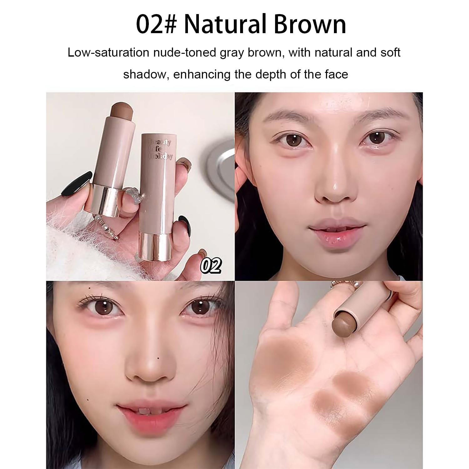 Warm Toned Contour Stick, Natural Buildable Coverage Cream Contour Bronzer Stick,Smooth Blendable Face & Nose Shading, Travel-Ready Long Wear Face Shaping Makeup (02#Natural Brown) - Image 6