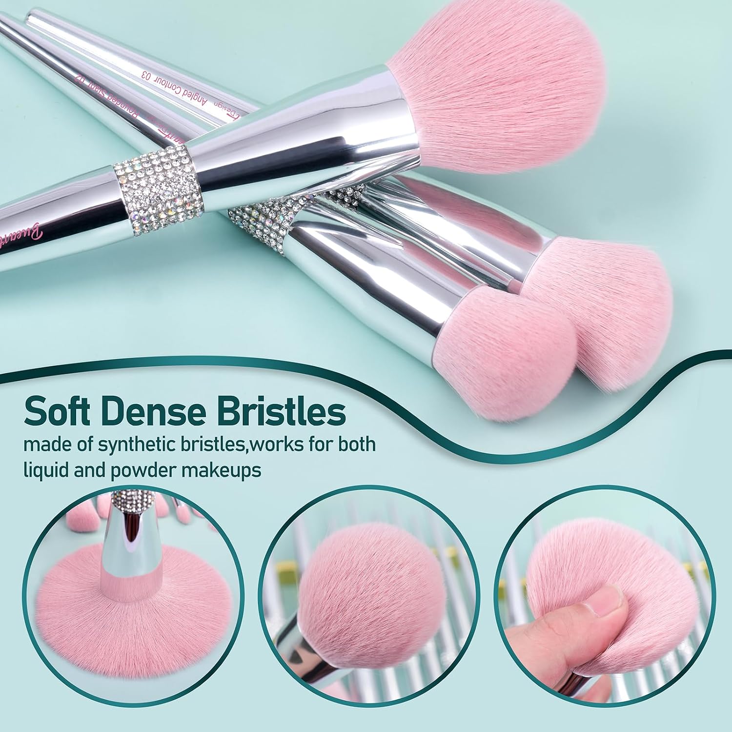 Bueart Design 15Pcs Labeled Makeup Brushes Set with Elegant Pink Holder | Ultra-soft make up brush set for Foundation,Powder,Blush,Blending,Contour,Eyeshadow(15Pcs Silver Pink,Diamond) - Image 7