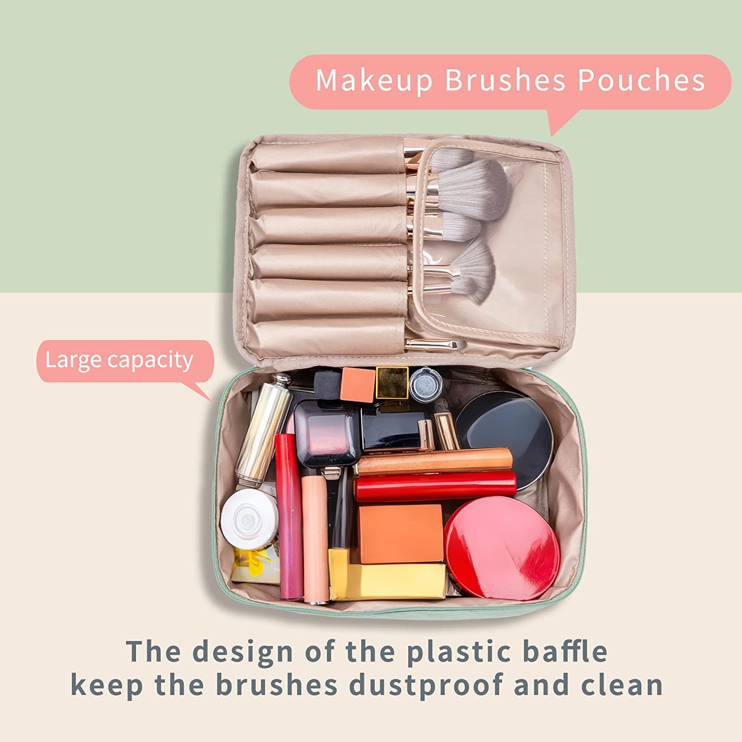 Travel Makeup Bag Cosmetic Bag Toiletry Bag for Women & Men, Green | Lightweight Makeup Bag, Large Capacity, Inner Waterproof Lining, Portable for Travel, Business, Daily Use - Image 5
