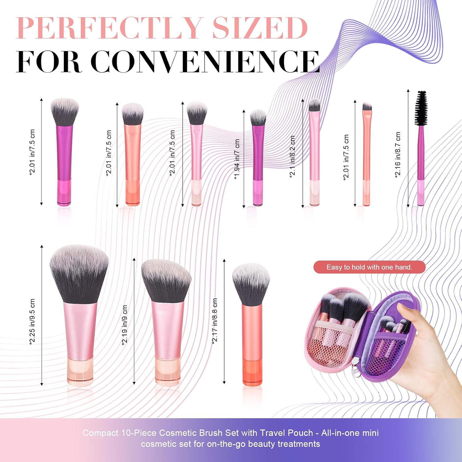 Portable 10Pcs Mini Travel Makeup Brush Set with Pouch, Full Face Soft Synthetic Bristles for Foundation Eyeshadow Blush Contour, Compact Cosmetic Brushes Essentials for Women Girls On The Go - Image 2