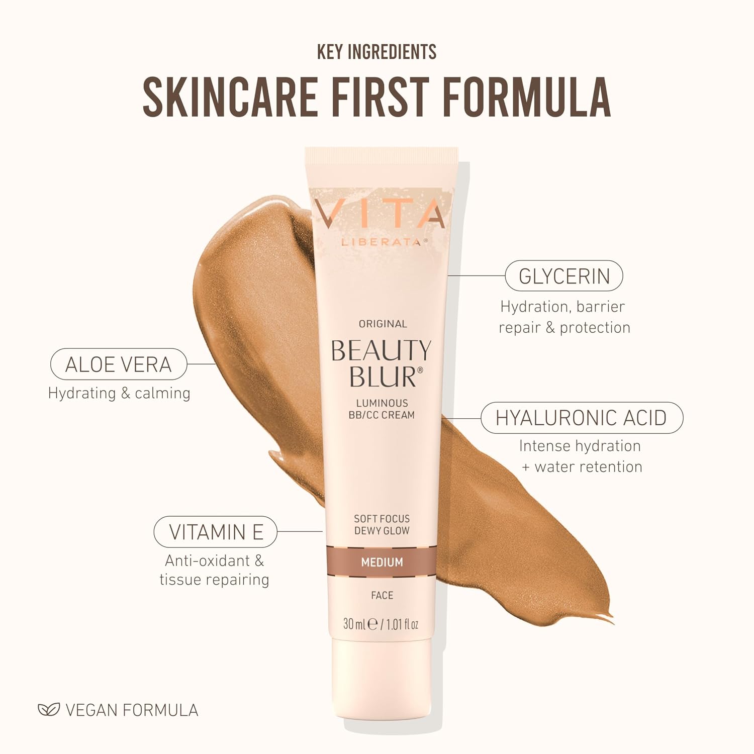 Vita Liberata Beauty Blur Face - Medium, BB Cream, Hydrating Skin Finish, Radiant Glow & Flawless Complexion, 1.01 fl oz | Skin Tint + BB/CC Cream, Tinted Primer + Complexion Booster, Blurs Imperfections, Dewy Glow Finish with Hyaluronic Acid - Image 7