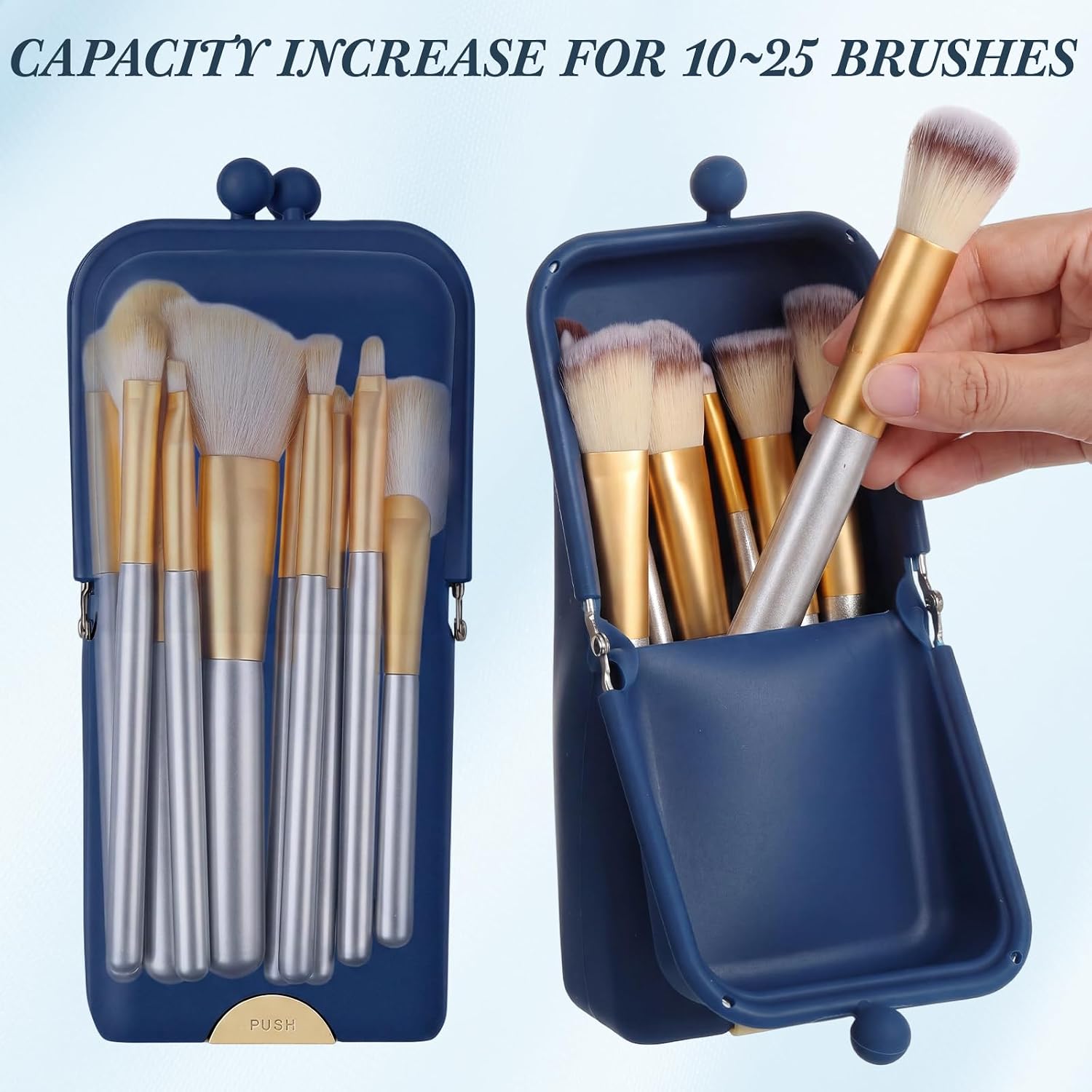 Kacctyen Makeup Brush Case Silicone Standing Makeup Brush Holder,Navy | Silicone Make up Travel Bag with Suction Portable Cosmetic Organizer Phone Stand Pouch for Travel Home Back to School Use - Image 3