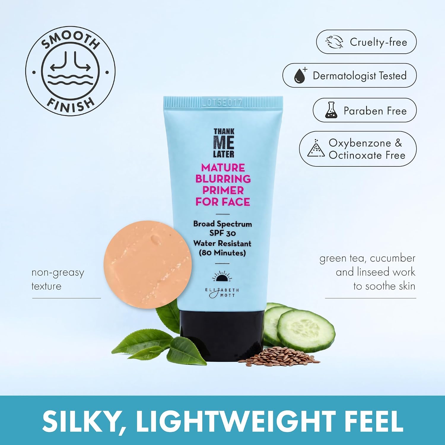 Elizabeth Mott Thank Me Later Blurring Face Primer SPF 30, 30g | Blurring Face Primer with Mineral-Based SPF 30, Lightweight, Hydrating, Soft-Focus Finish, Cruelty-Free - Image 6