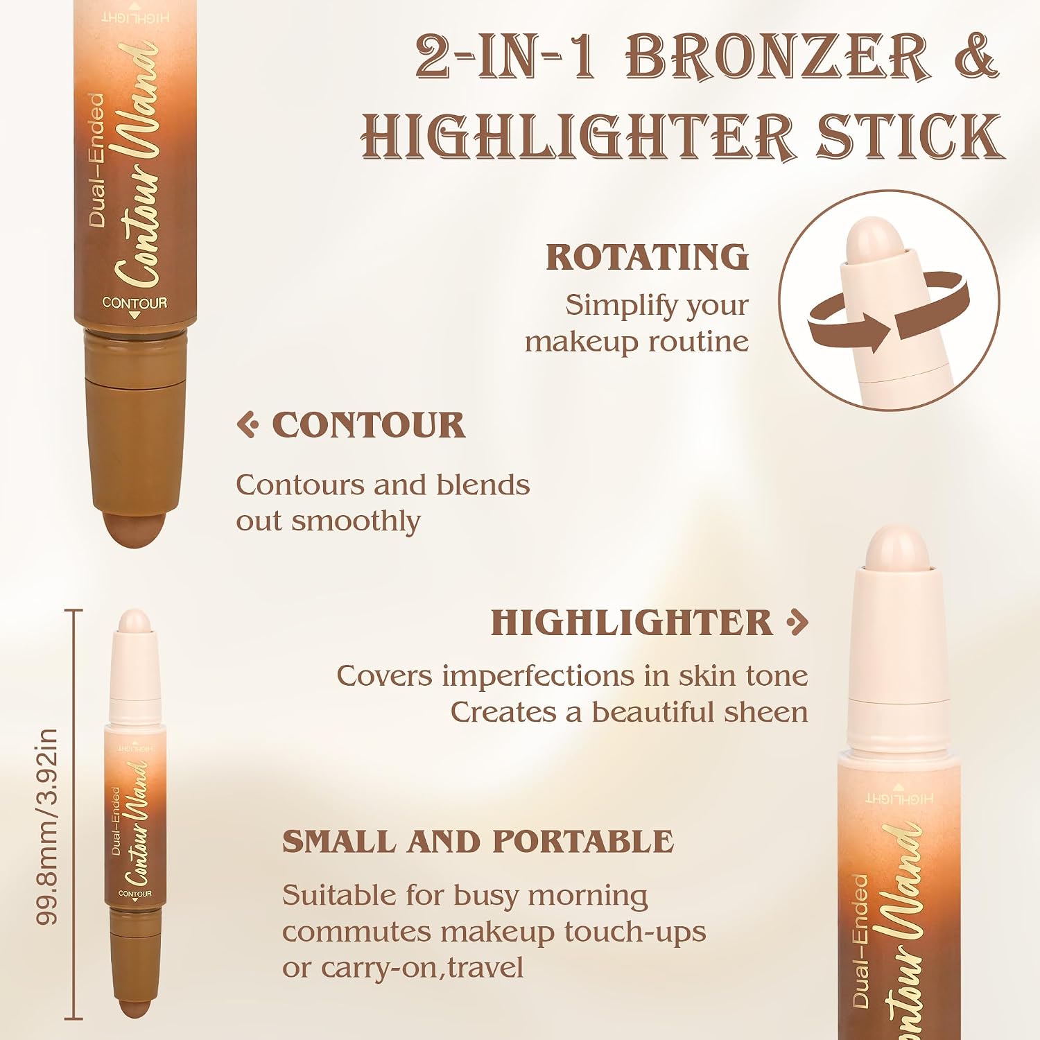 Contour Highlighter Stick,2-in-1 Dual-Ended Cream Bronzer & Highlighter Sticks Pen for Face Body Contouring Makeup- Buildable,Waterproof, Easy to Apply Suitable for Beginners,01Nuetral Nude + Beige - Image 2