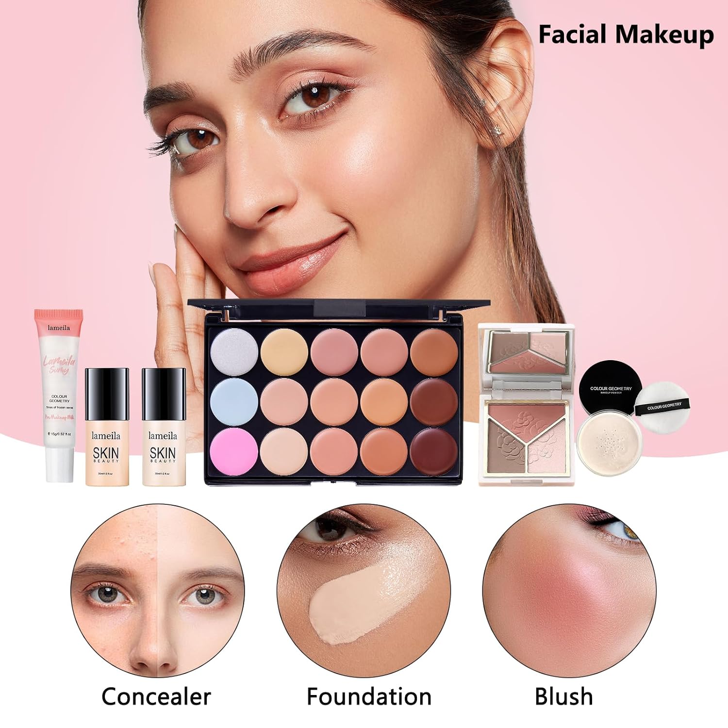 All in One Makeup Kit for Women Full Kit, Make Up Gift Set for Women | Makeup Essential Bundle Include Foundation Face Primer Eyeshadow Contour Palette Lipstick Eyeliner Mascara Cosmetic Brush Set - Image 3