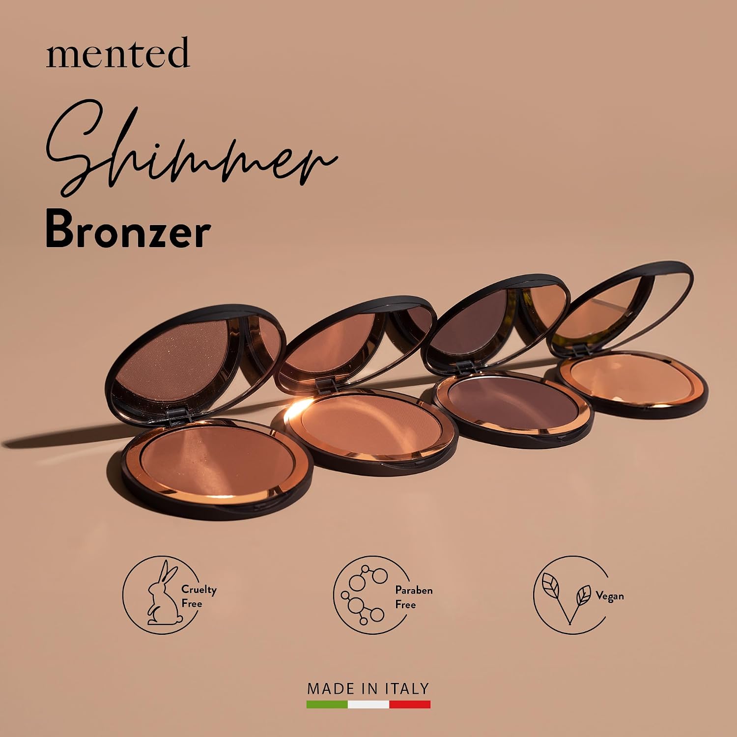 Mented Cosmetics Made in Italy, Cruelty Free Makeup, Beach Bum, 0.35oz/10g | Vegan, Paraben Free, Shimmer Bronzer, Highlighter Bronzing Powder Palette for Face with Vitamin E, A, for Black Women - Image 2