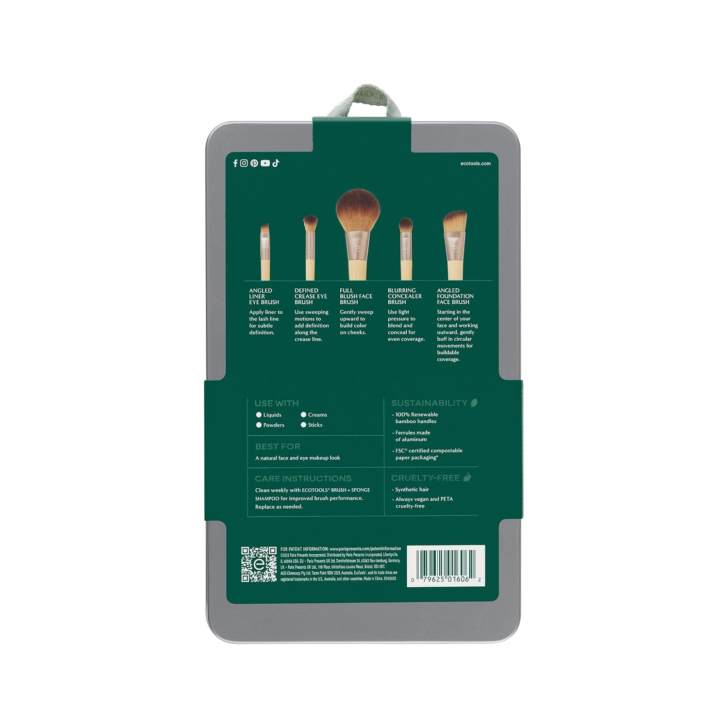 EcoTools 6 Piece Start the Day Beautifully Makeup Brush Set | Natural face and eye look, makeup brush kit for liquid cream or powder, bamboo makeup brushes, storage tin - Image 8
