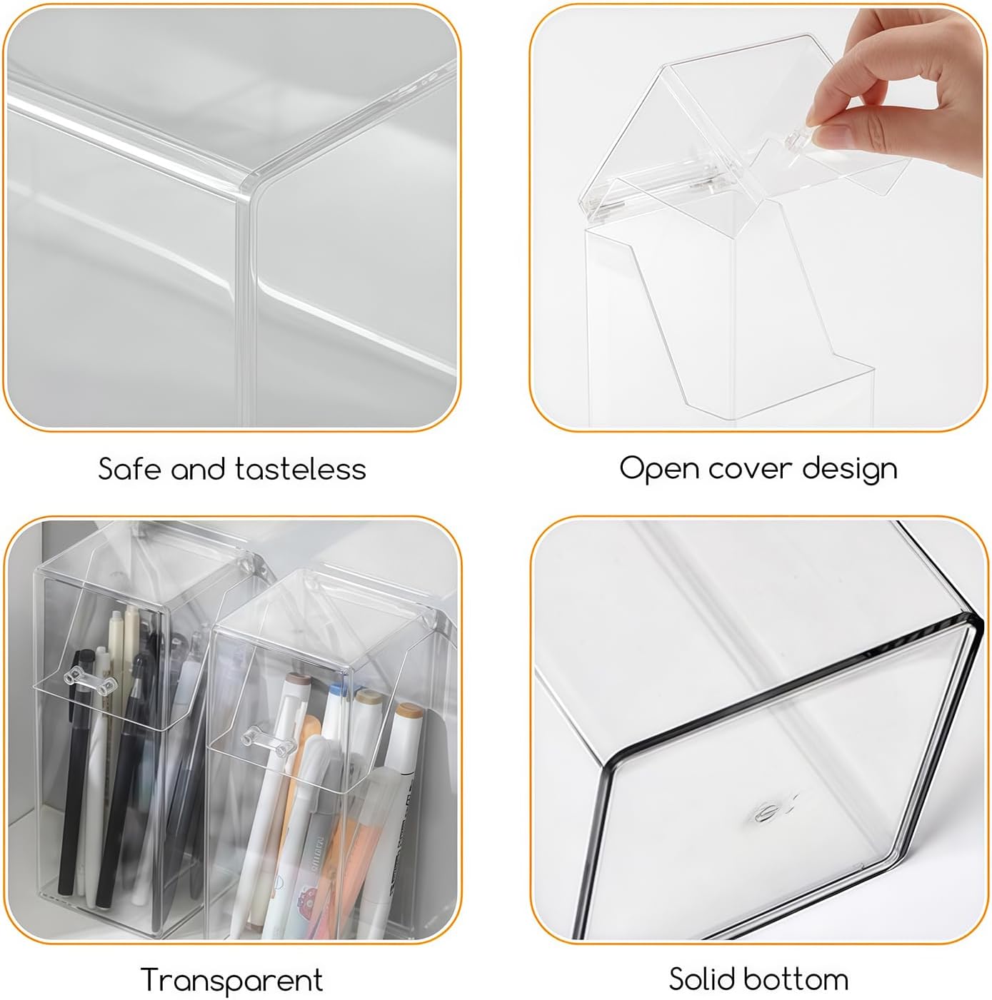 Square Acrylic Cosmetic Brush Organizer with Dustproof Lid, Clear, 9x9x21cm/3.5x3.5x8.3inch, 1pcs, Makeup Storage, Jewellery Storage Container - Image 4