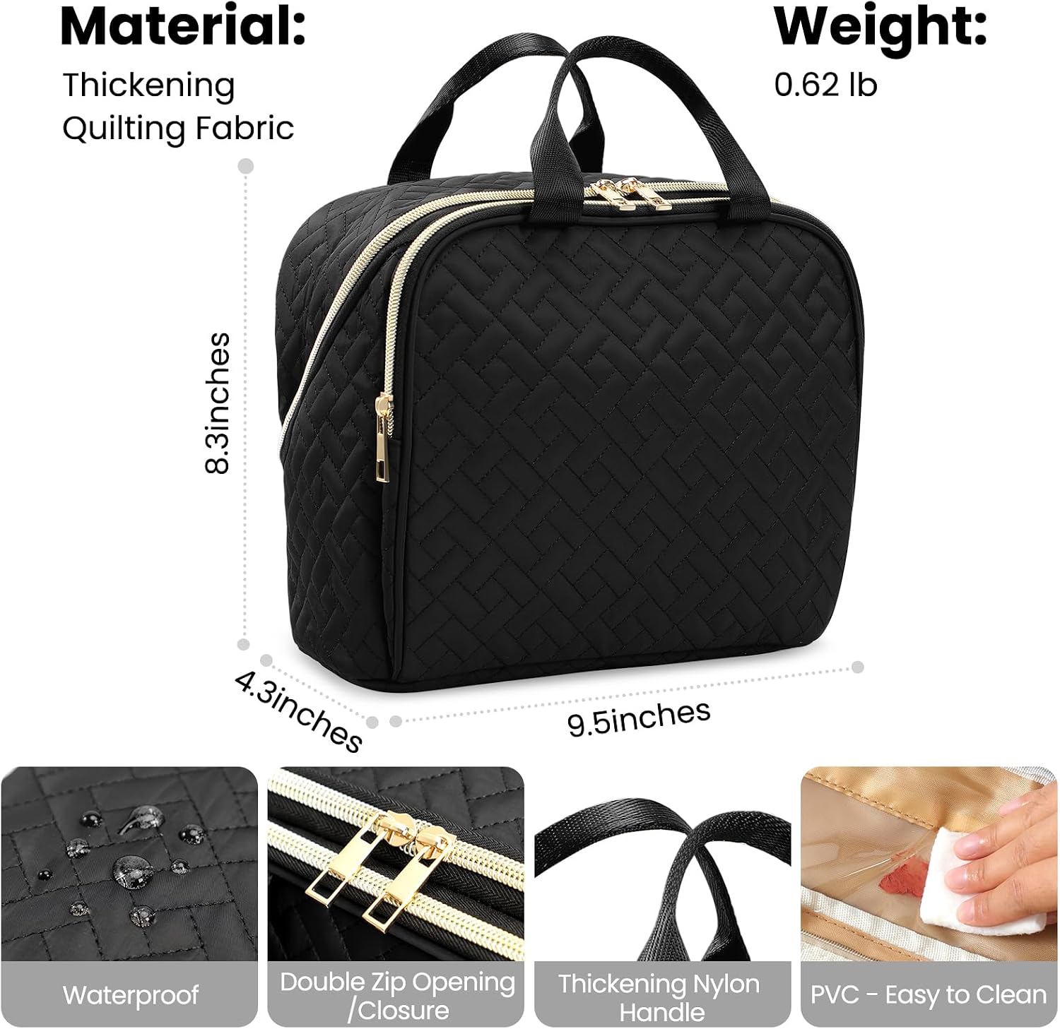 Makeup Bag, Large Capacity with Room for Brushes and Mirror, Travel Makeup Organizer, Portable Standing Make Up Case, Waterproof Cosmetic Toiletry Bags with Handle, Color Black - Image 5
