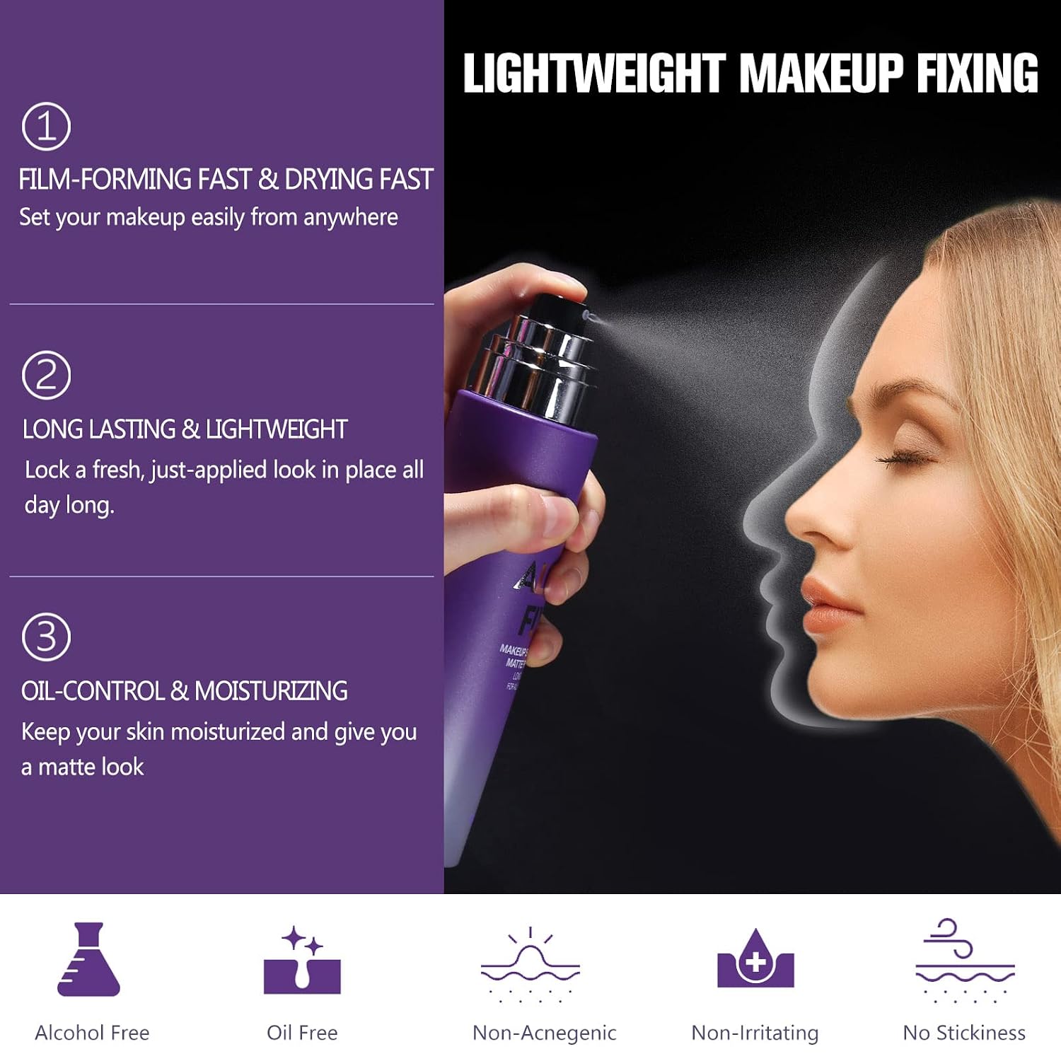 UCANBEMAKEUP Long Lasting Makeup Setting Spray Kit- 6.76 Fl oz Hydrating Matte Finish Mist Lightweight Face Make up Fixer +Travel Size Spray Bottle+Sponge Puff Makeup Set - Image 5